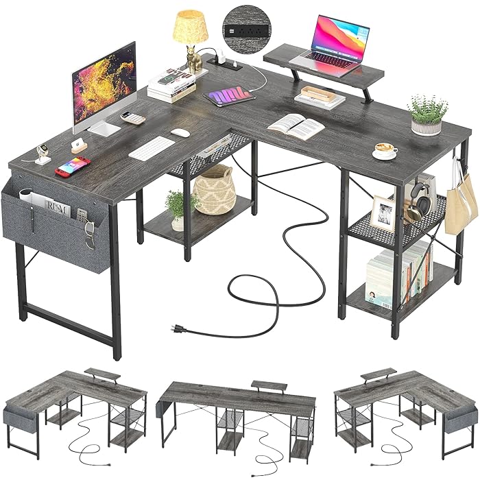 Buy Aheaplus L Shaped Desk with Outlet and USB Charging Ports, LShaped