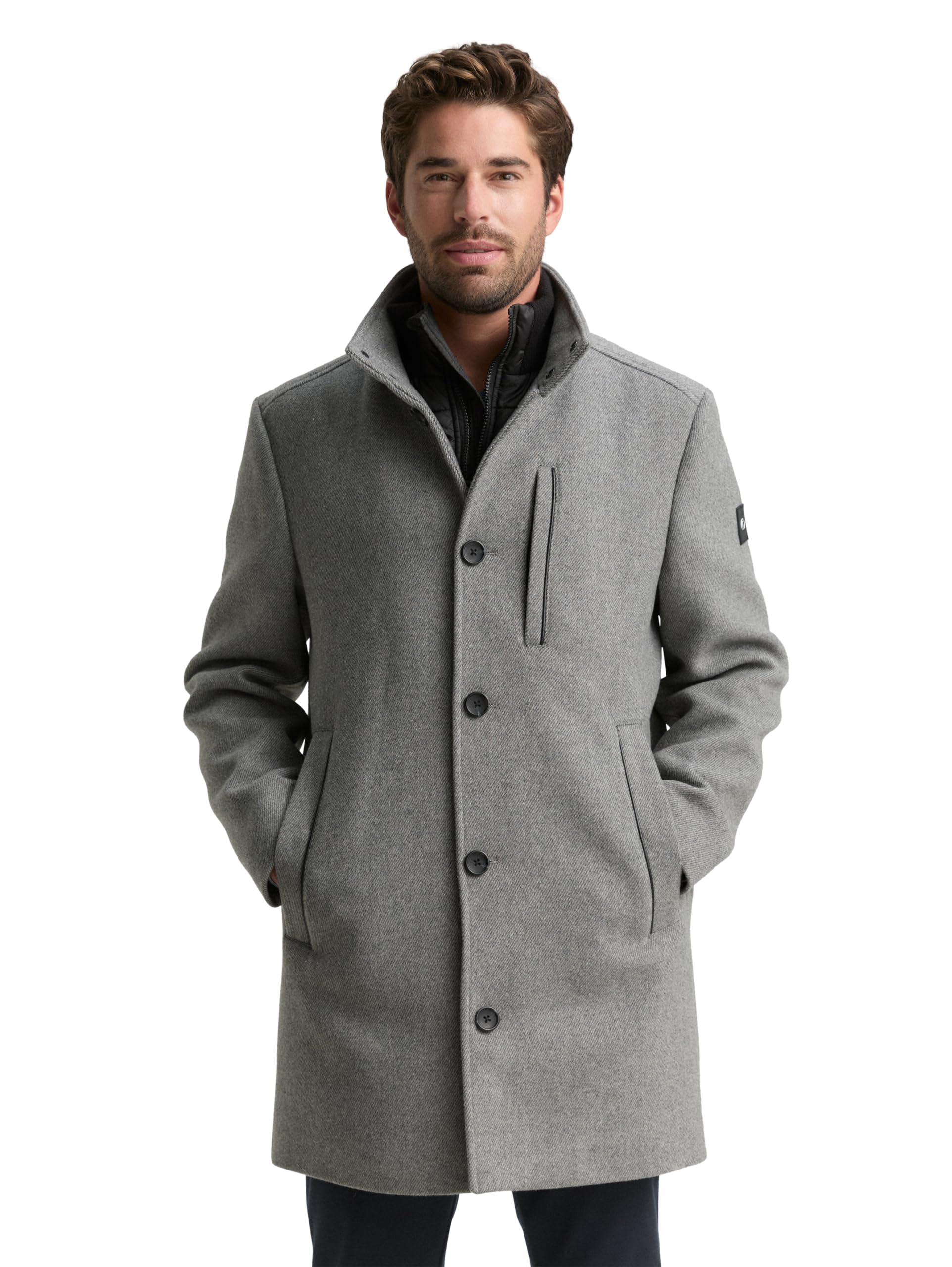 TOM TAILOR Herren 2-in-1 Wollmantel mit Abnehmbarer Innenjacke
