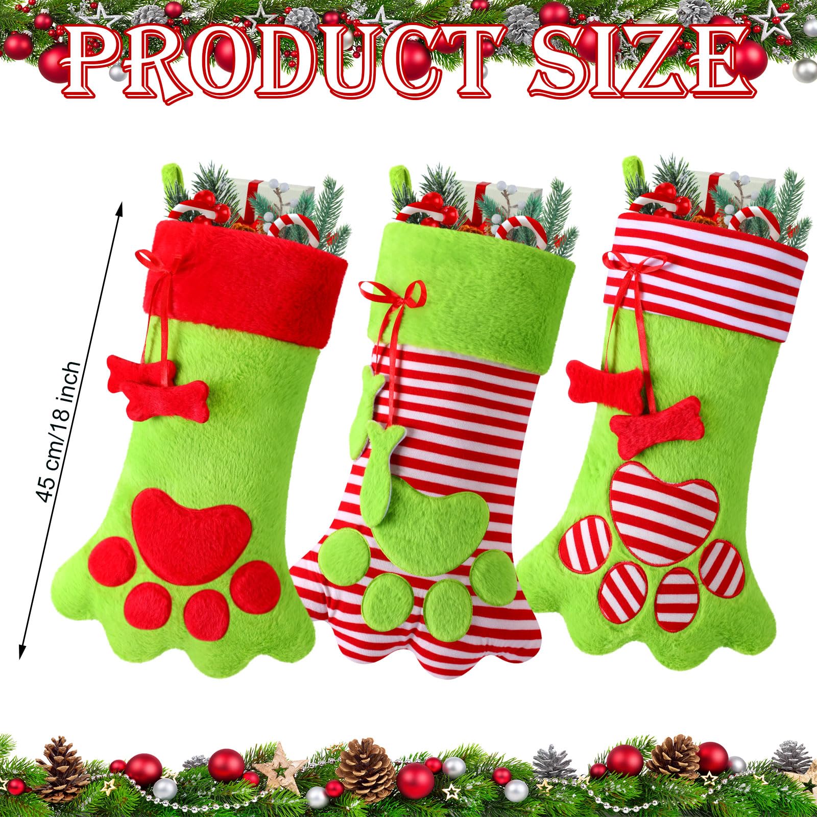 Syhood Lot de 3 bas de Noël à suspendre pour cheminée - Motif pattes d'animaux domestiques - 45,7 cm - Style doux, lin, coton