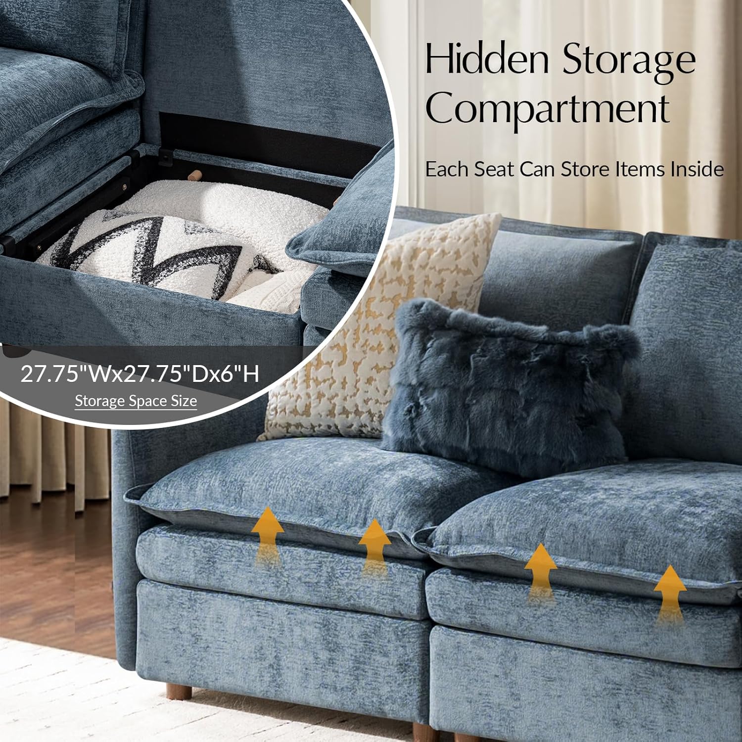 Image showing a hidden storage compartment under a sofa cushion