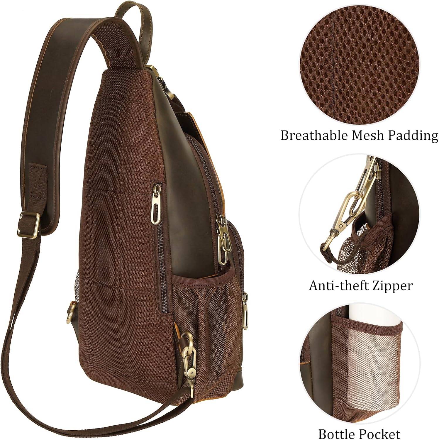 Polare Full Grain Cowhide Anti Theft Chest Shoulder Bag Vintage Sling Crossbody Casual Daypack for Daily Travel Hiking Outdoor Sports - Image 9
