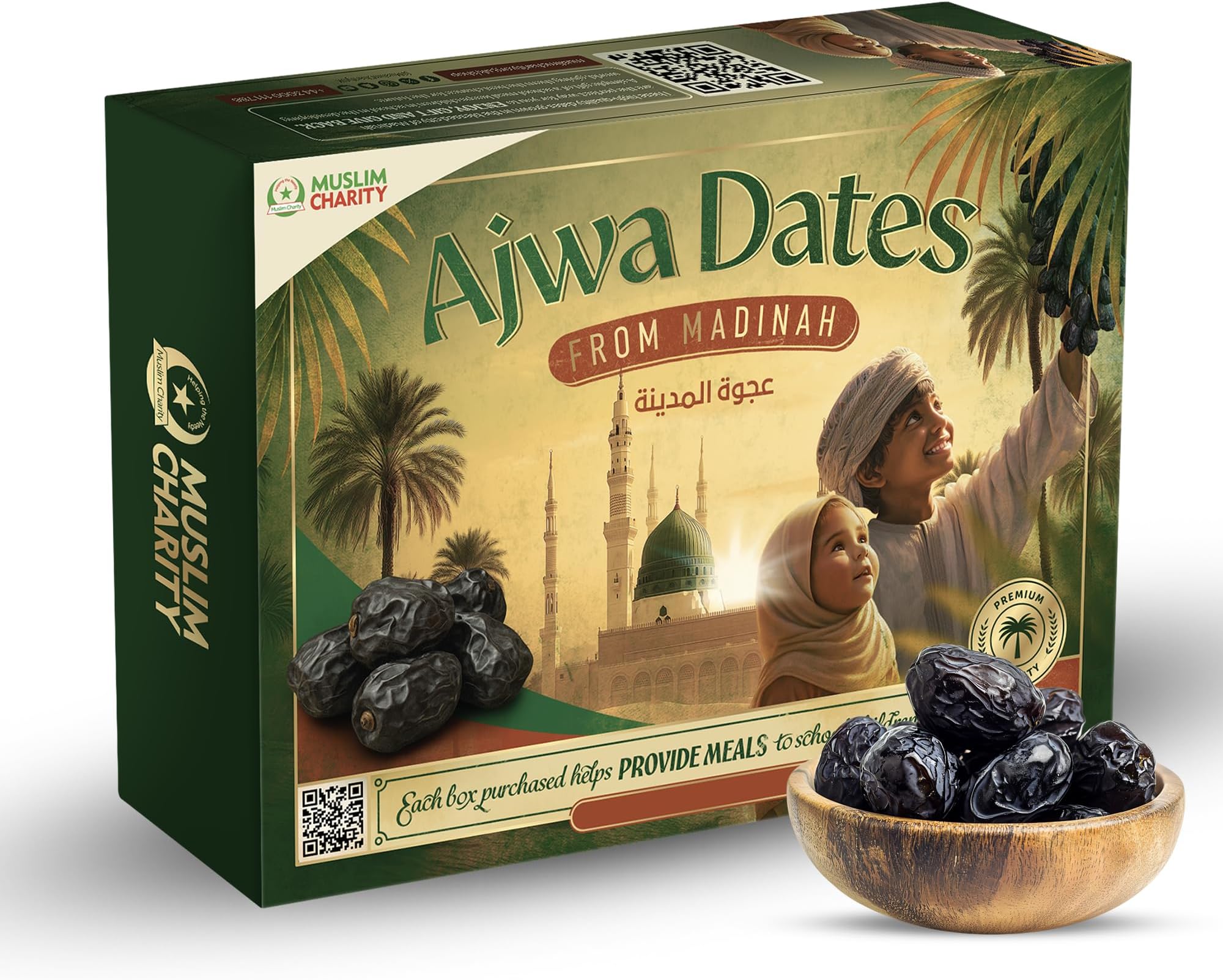 Muslim Charity Ajwa Dates from Madinah 500g - Premium Quality Fiber Rich Delicious Fresh Dates Fruit Snack - Imported from Madina, Saudi Arabia - Ramadan Date Gift Box