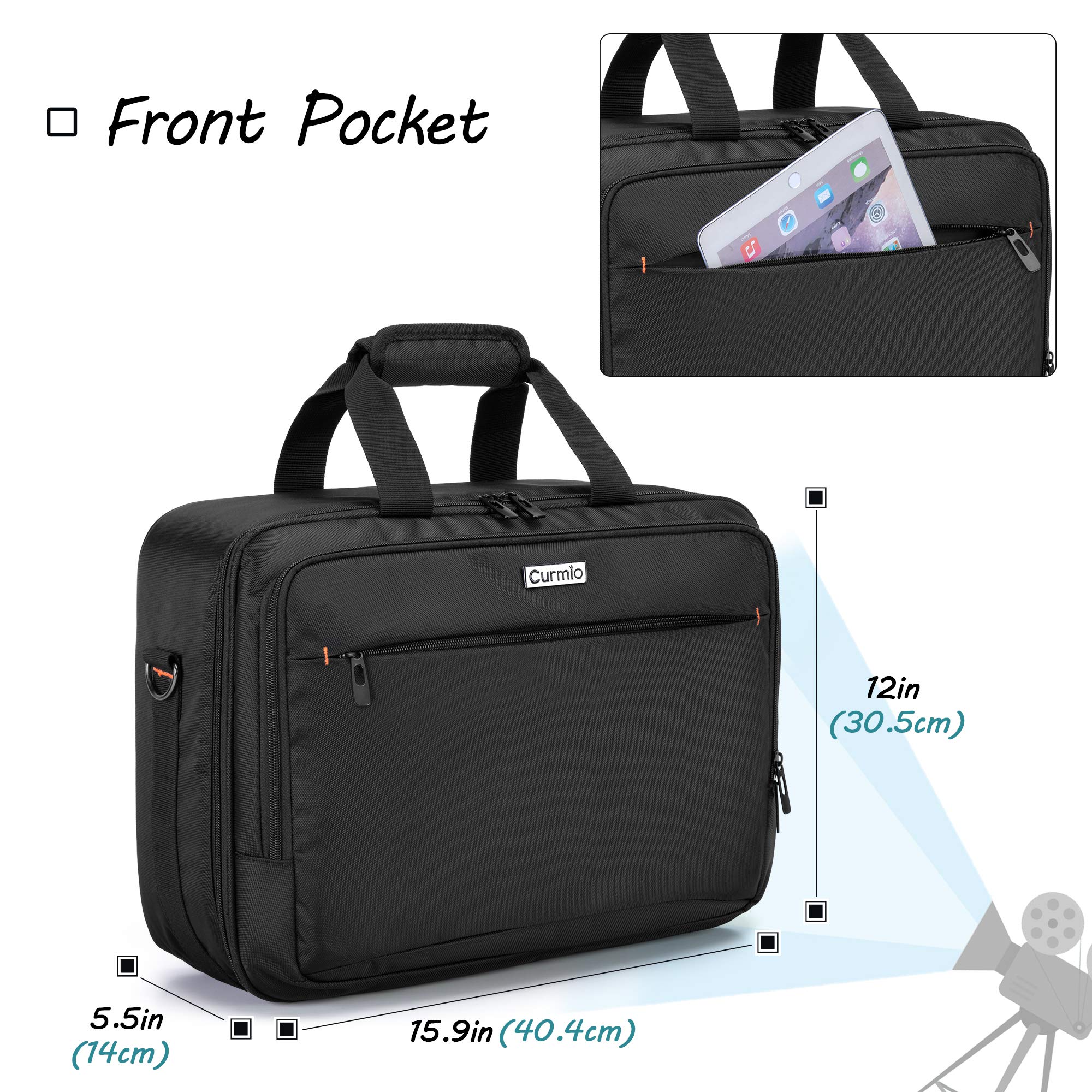 CURMIO Beamertasche für Beamer, Projektor Reisetasche mit Separatem Fach für Laptop, Beamer Tasche für die Meisten Projektoren und Zubehör, 40 x 30 x 13 cm, Schwarz