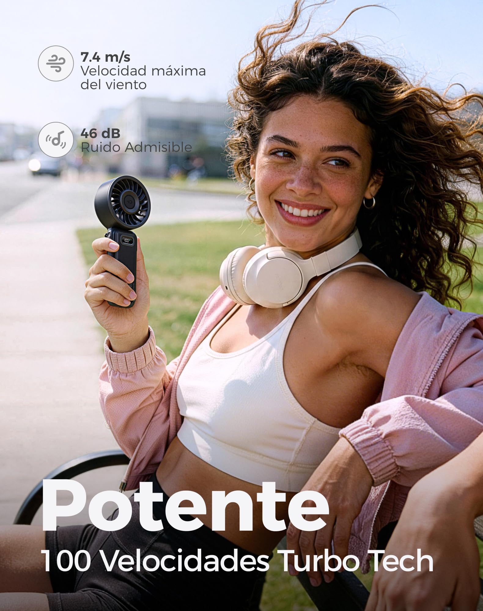 Diveblues - Ventilador Portátil de Mano Plegable con Batería - para Mano, Escritorio y Cuello - 100 Velocidades Ajustables y hasta 12h de Autonomía - Ideal para Viajar, Playa, Camping y Oficina