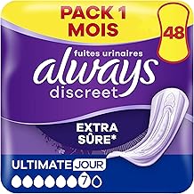 Always Discreet Extra Safe, 48 Women's Incontinence Pads, Ultimate Day 6 Drops, Absorbent Protection for Large Day Urinary Leaks, Pack 1 Month