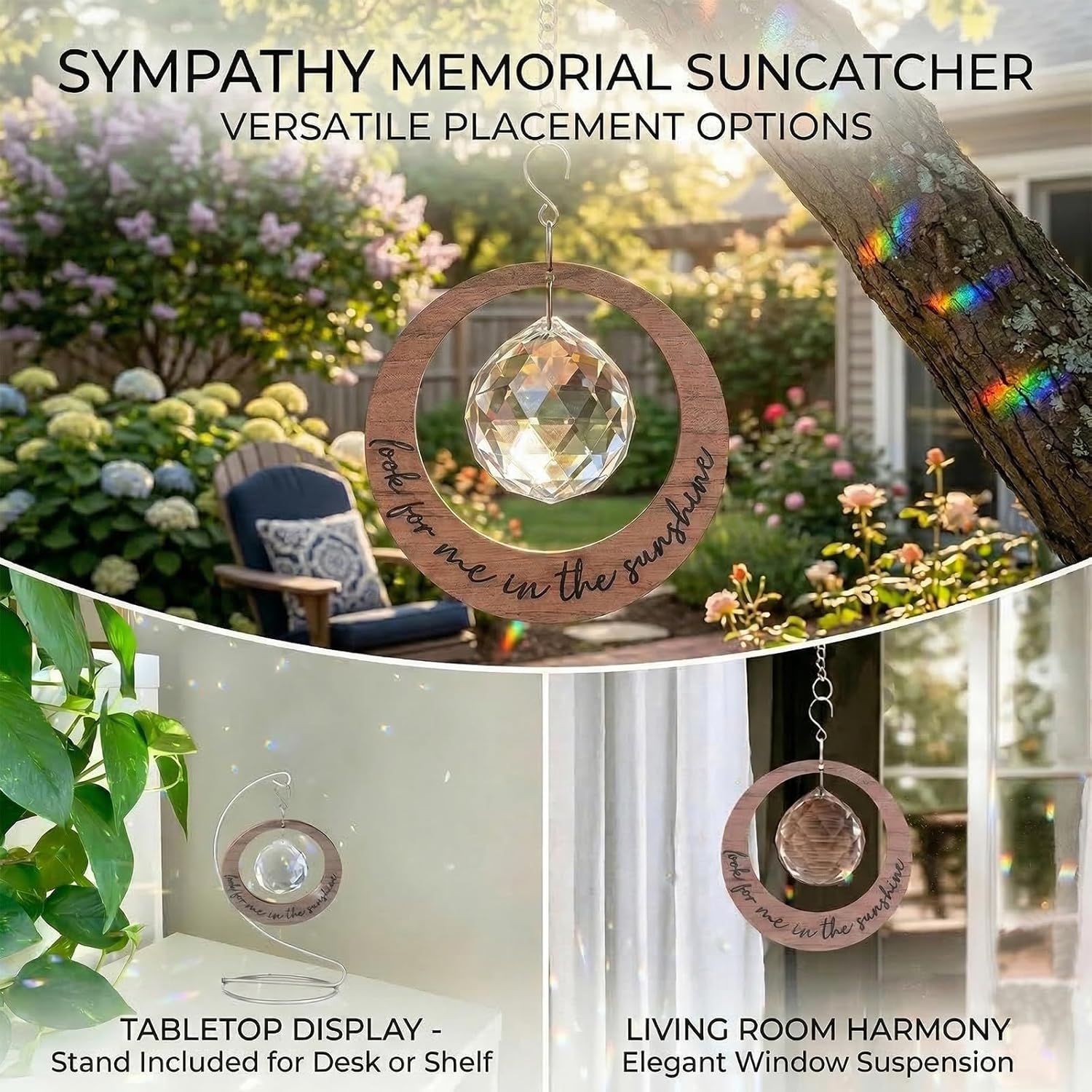 Memorial Crystal Suncatcher Sympathy Gifts for Loss of Loved One, Hanging Memorial Ornaments with Stand, Rainbow Remembrance Loss of Mother Father Husband Spouse Son,Child Miscarriage Healing(Star)