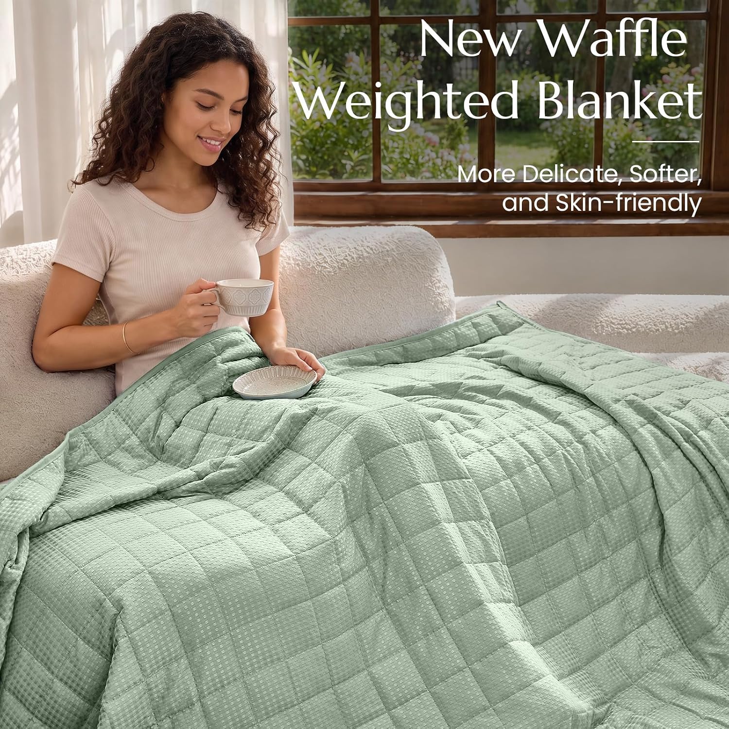 ZonLi Waffle Weighted Blanket for Adults, Small-Grid Quilted, 60x80, 15lbs