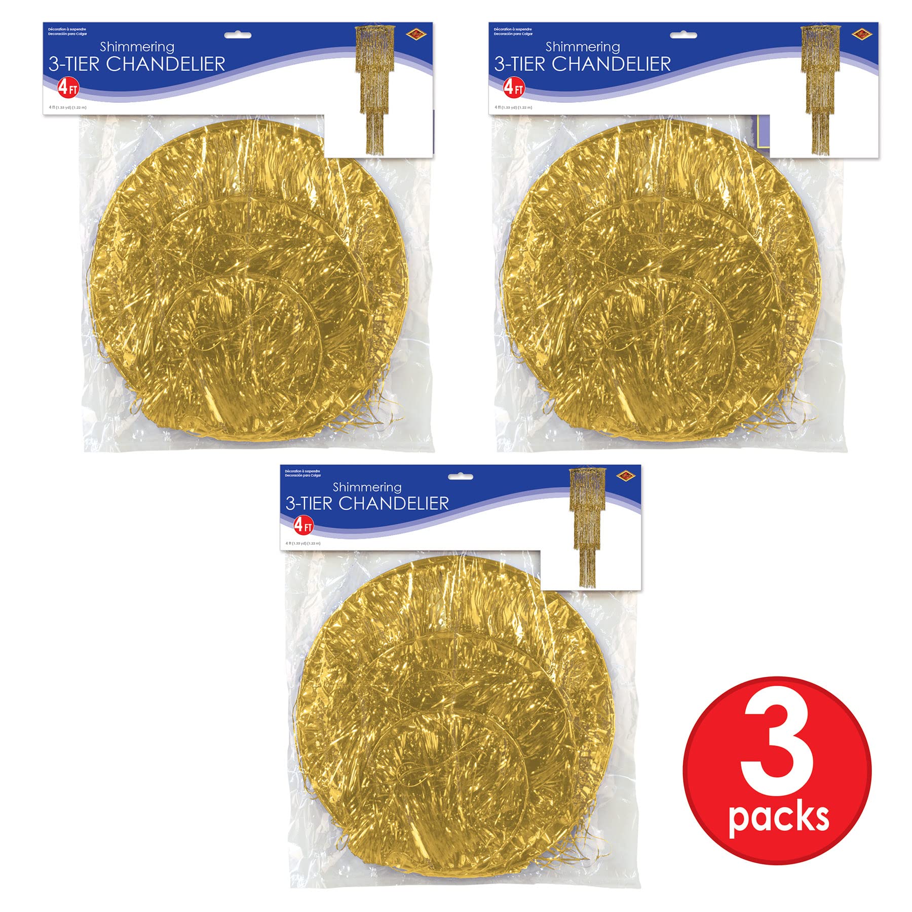 Beistle S57510 GDAZ3 3 Delige Drielaagse Metallic Gouden Plastic Glinsterende Hangende Kroonluchters Voor Oudejaarsavond Feestdecoraties Of Themadecoratie Uit De Jaren 20 2122409767