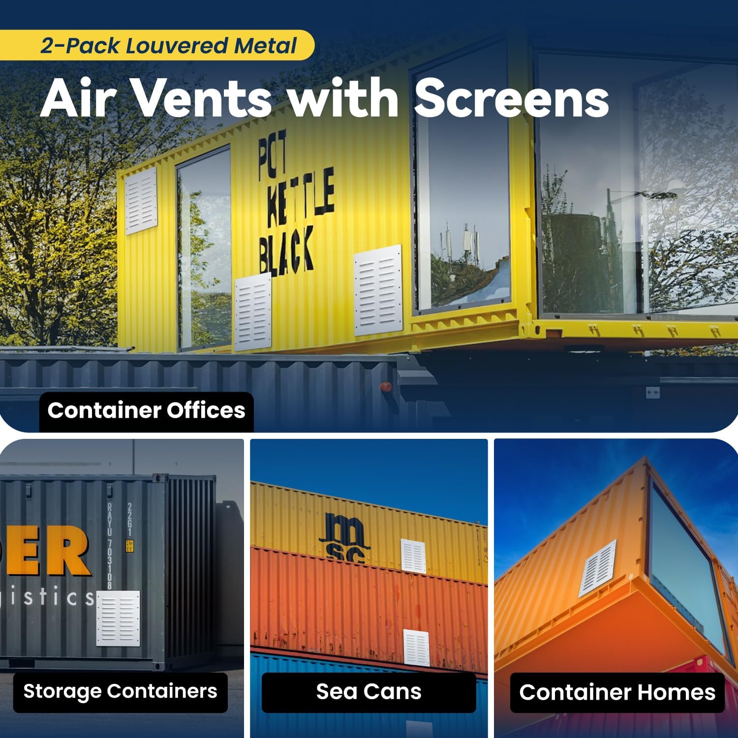 Shipping Container Vent with Metal Mesh, 2 Pack Heavy Duty Container Air Vents, 11.26 x 14 inch, Increase Air Circulation for Container Houses, Containers, Offices and Cabins
