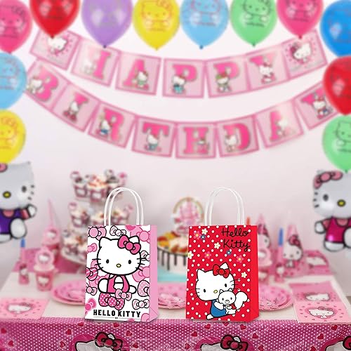 Miniatura 7 de 16 bolsas de regalo de papel para fiesta de Hello Kitty, 2 estilos de bolsas de recuerdo de fiesta con asas para decoraciones de fiesta de Hello