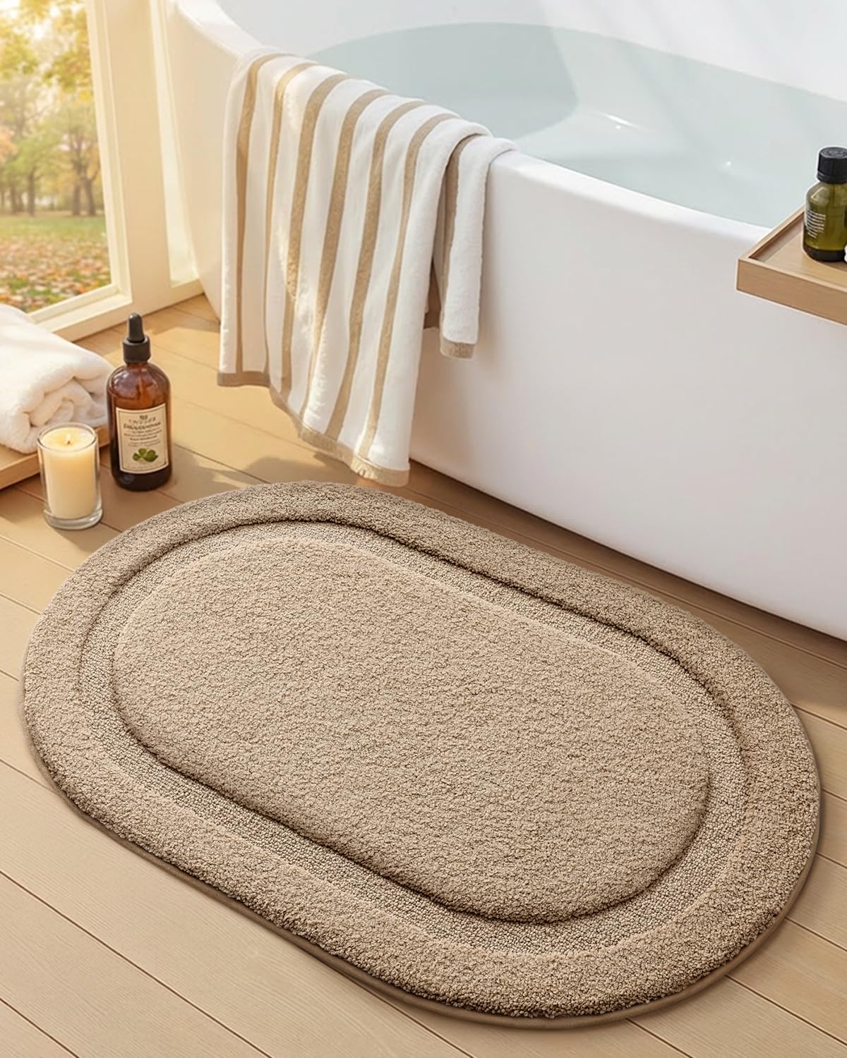 Color&Geometry Beige 15"x23" Small Bathroom Rugs, Non Slip, Absorbent, Soft, Washable Bath Rug, Thick Bath Mat, Bath Mats for Bathroom Floor, Shower,