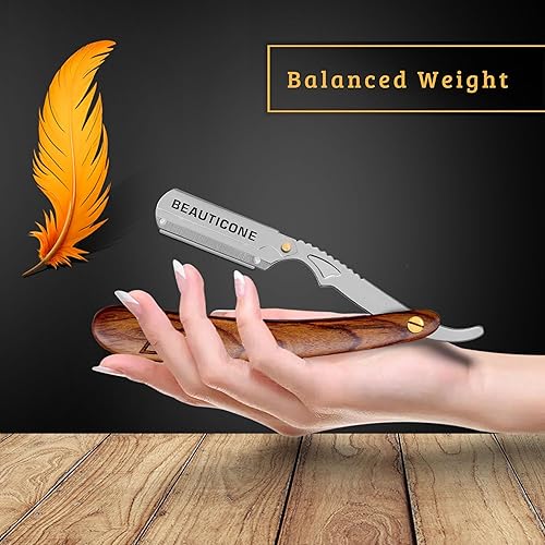 Miniatura 3 de BEAUTICONE Maquinillas de afeitar rectas para hombres, maquinilla de afeitar de borde recto, 100 cuchillas de un solo filo, acero inoxidable,