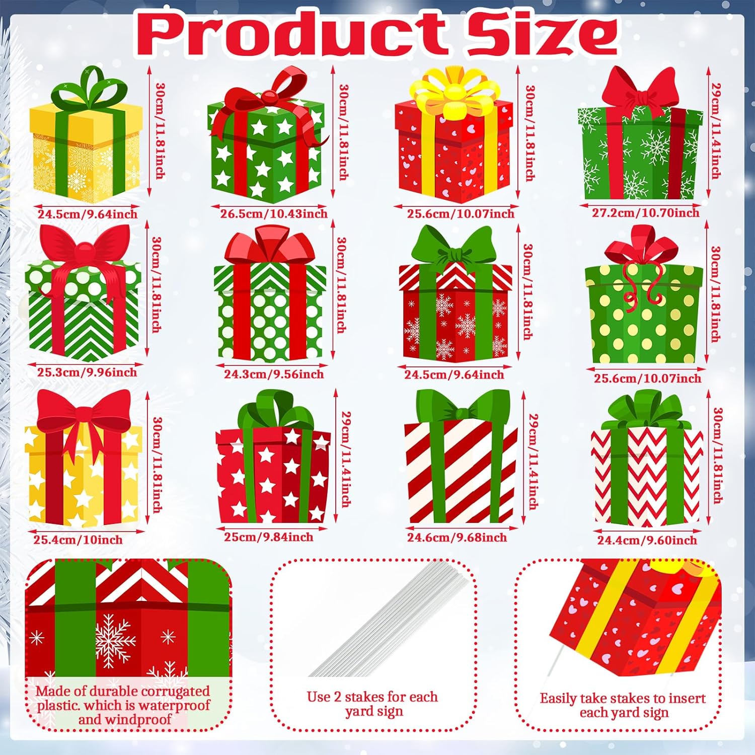 Soaoo 12 Pcs Christmas Decoration Outdoor Yard Sign with Stakes Xmas Lawn Sign Box Sign Decor for Home Outdoor Pathway Walkway Lawn Patio Yard Garden Party Supplies