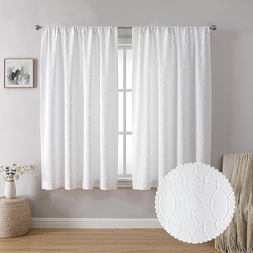 Simplebrand Grace White Light Filtering Curtains for Bedroom 63 Inch Length 2 Panels, 3D Embossed Textured Thick Fabric Curtains, Soft Touching Casual Rod Pocket Drapes Privacy Curtains, 52" Wide