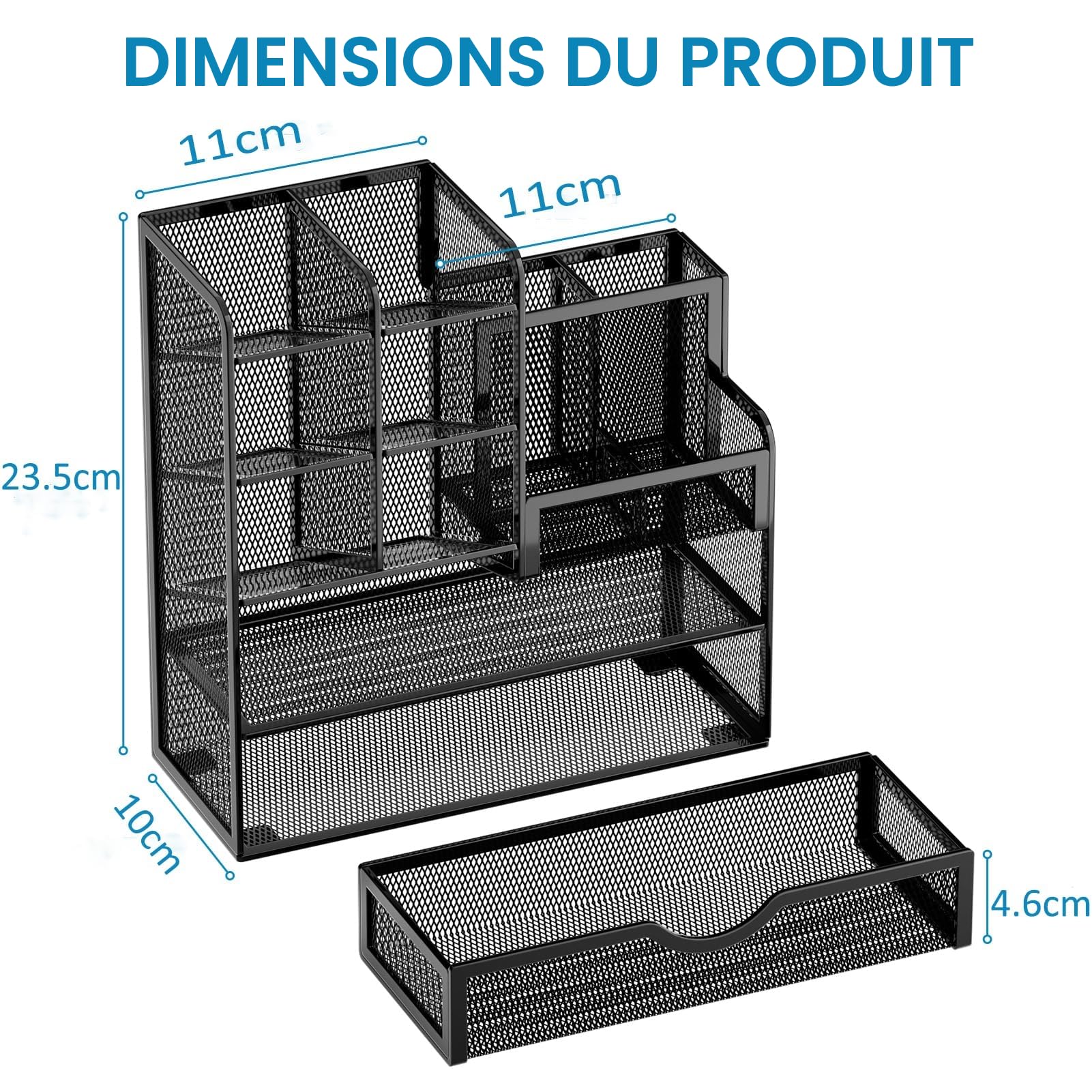 Marbrasse Organiseur de Bureau en Maille,Organiseur de Papeterie,Porte Stylos Multifonctionnel,Rangement de Bureau et Tiroir en Domicile(Noir)