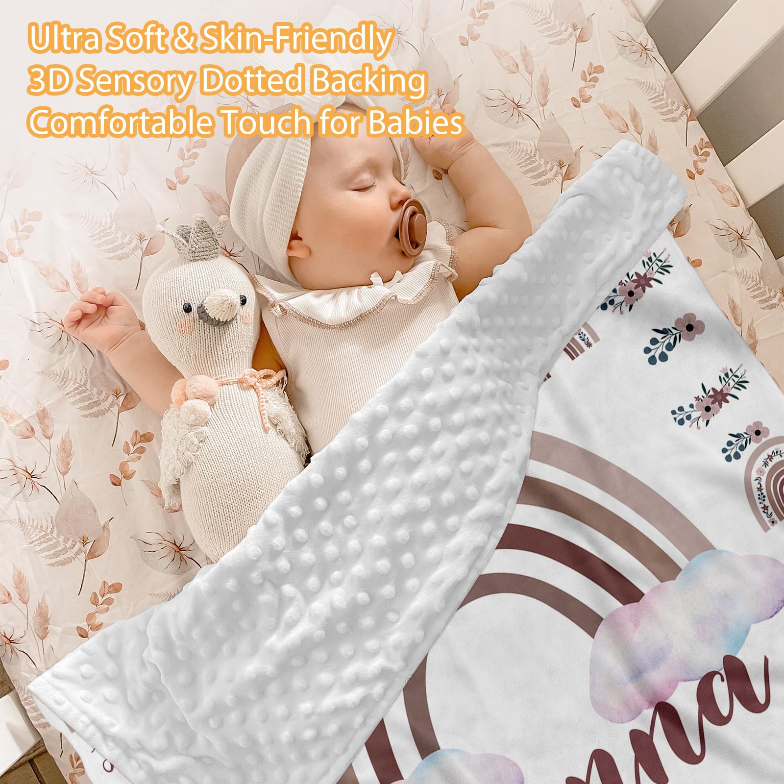 Individuelles Babybett-Bettwäsche-Set, 5-teilig, Regenbogen-Designs, personalisierte Namensdecke mit gepunkteter Rückseite, Kinderbettlaken, Wickelunterlage, Kissenbezug, Teppich für Neugeborene, Rot
