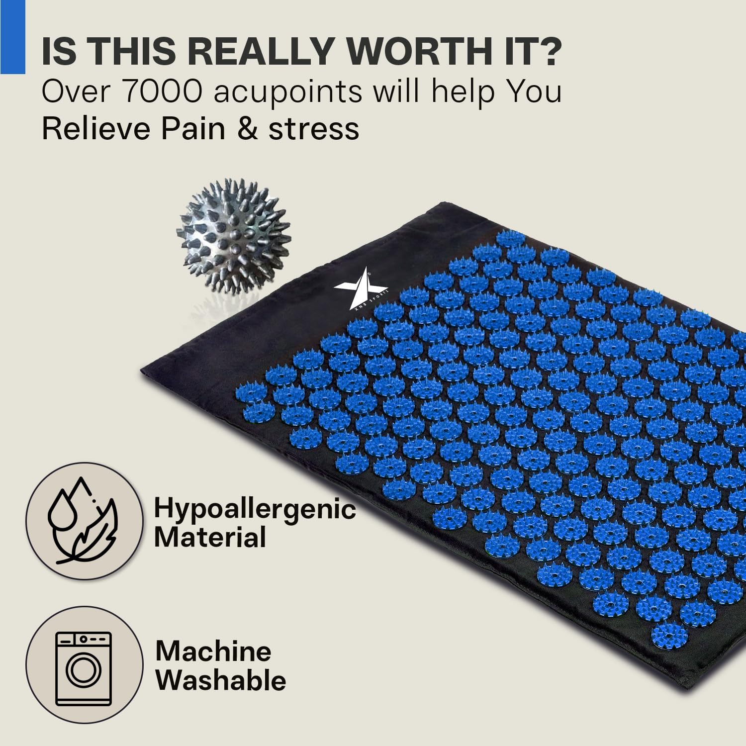 Xn8 Esterilla Acupresión Kit de Masaje con Cojín -Esterilla de Masaje - Alivia el Dolor de Espalda y Cuello, relaja los músculos y Reduce el insomnio - con Bolsa de Transporte