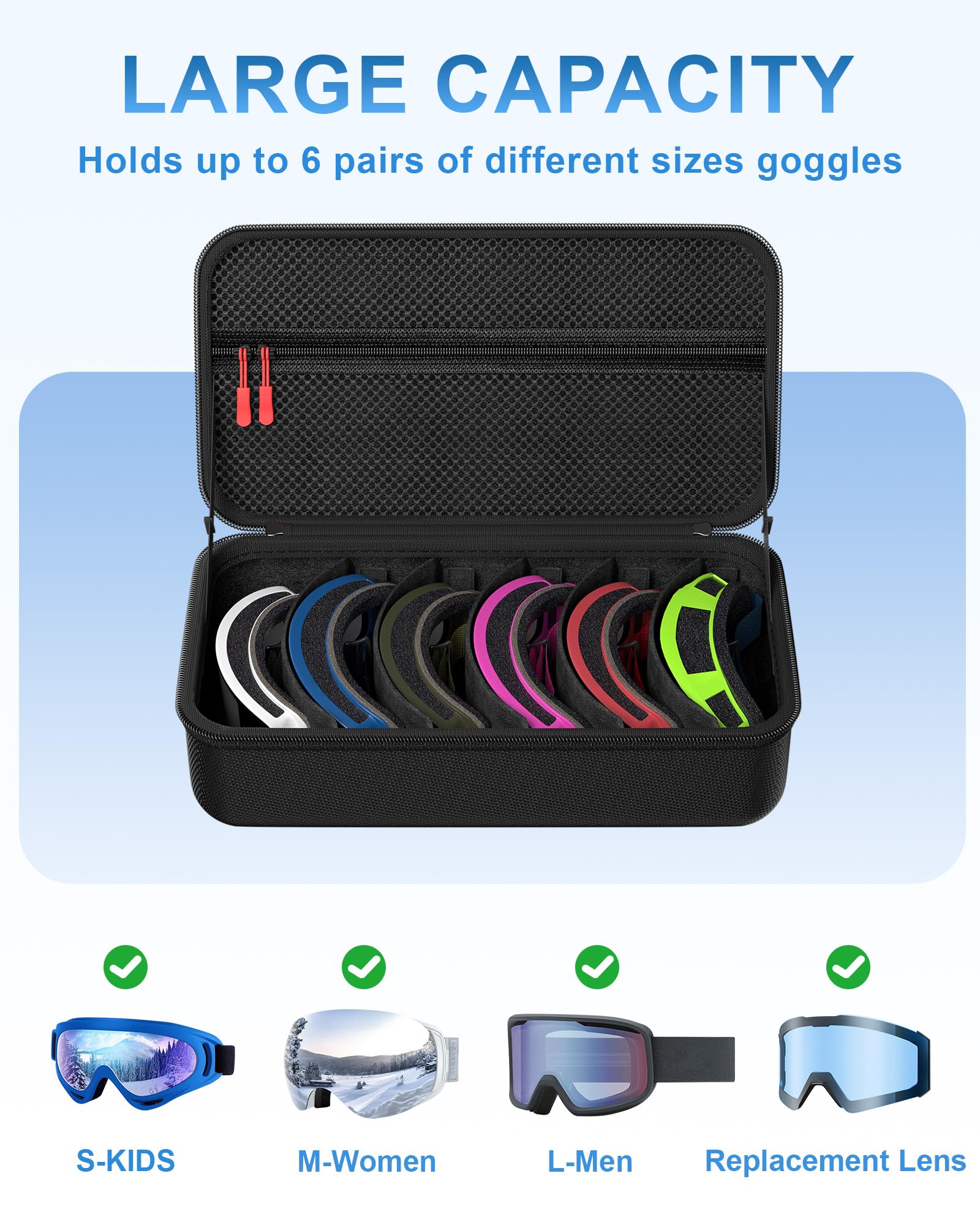 ProCase Grand Étui à Lunettes de Ski, Housse Rigide et Rangement Protégé Masque de Ski avec Poignée, Boîte pour Masque, Sac de Transport Goggle Case Protection