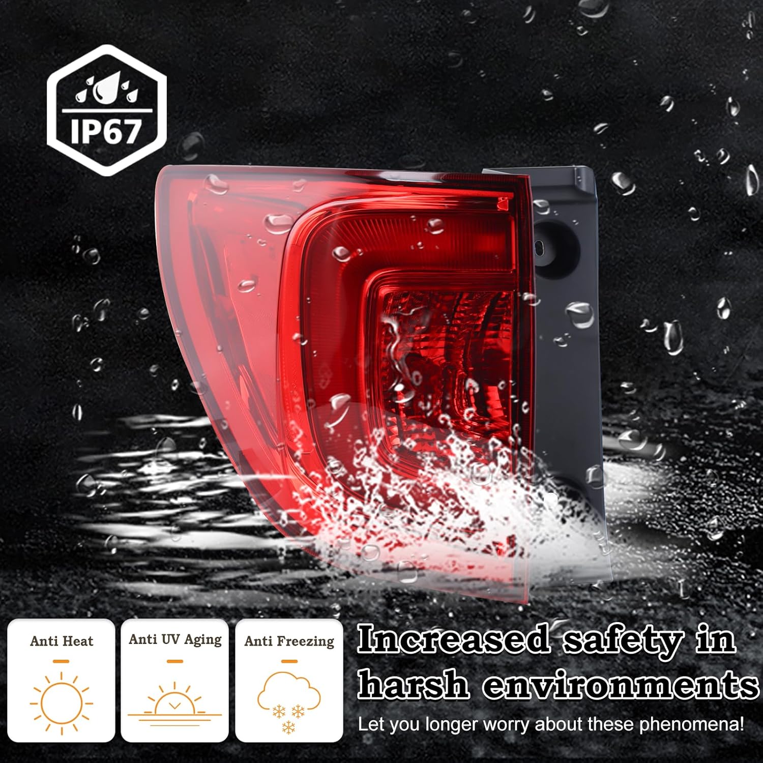 Left Driver Side LED Outer Tail Light Fit for 2016 2017 2018 Honda Pilot Rear Brake Lamp LH HO2804107 33550TG7A01 HD668-B000L P24244CAPA