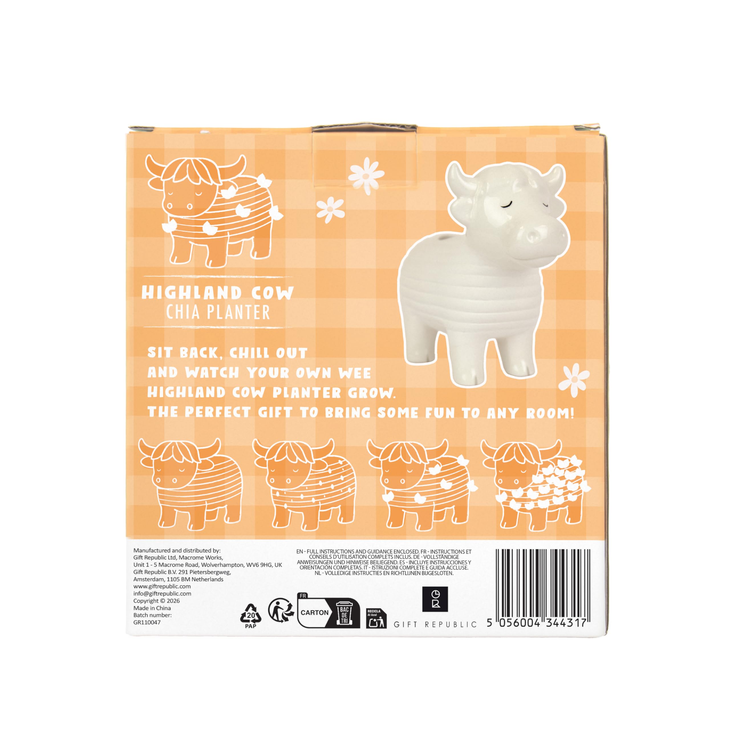 Jardinière en forme de vache des Highland Chia - Joli ornement de bureau en forme d'animal, mini kit de jardin pour cultiver votre petite plante pour enfants et adultes