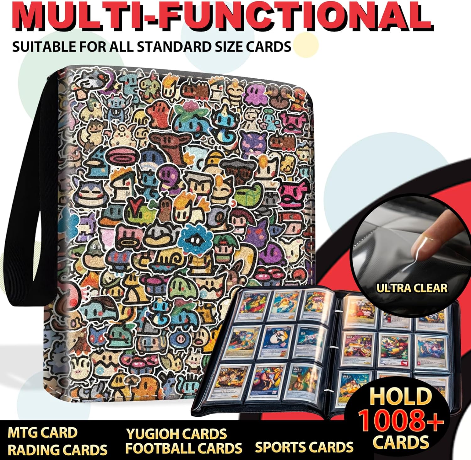 1008 Card Binder 9 Pocket, 3-Ring Trading Card Binder with 56 Page Removable Sleeves, High Storage Waterproof Trading Card Holder Collection Card Album Organizer Case for TCG Cards