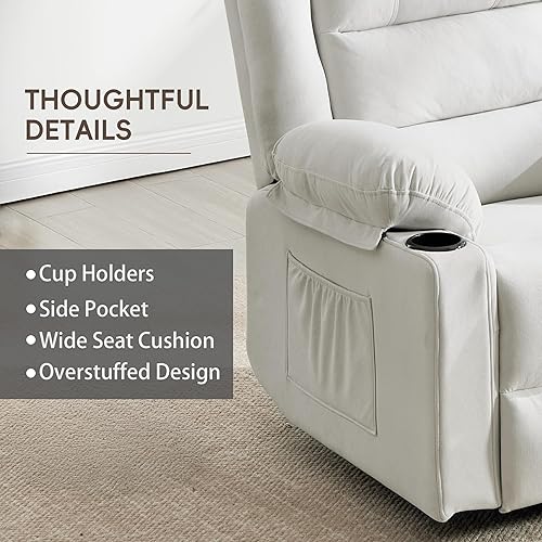 Miniatura 9 de Silla reclinable giratoria con masaje y calor, sillón reclinable de gran tamaño para adultos, sofá individual reclinable tapizado de tela para sala