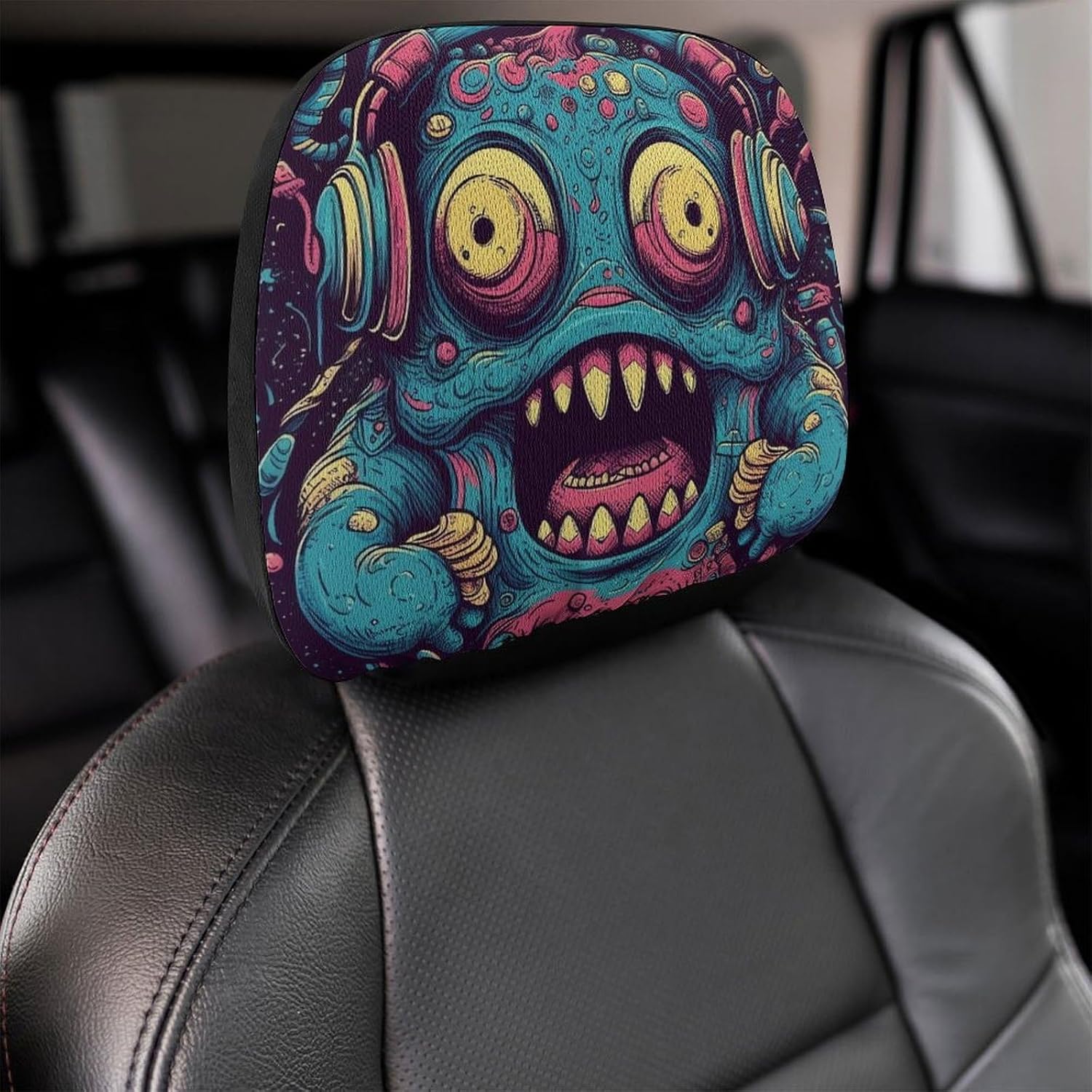 Car Seat Headrest Covers 1 PCS Personalized Head Rest Covers Love Music Monster Soft Decorative Accessories Car Seat Head Rest Covers for Truck SUV image 4