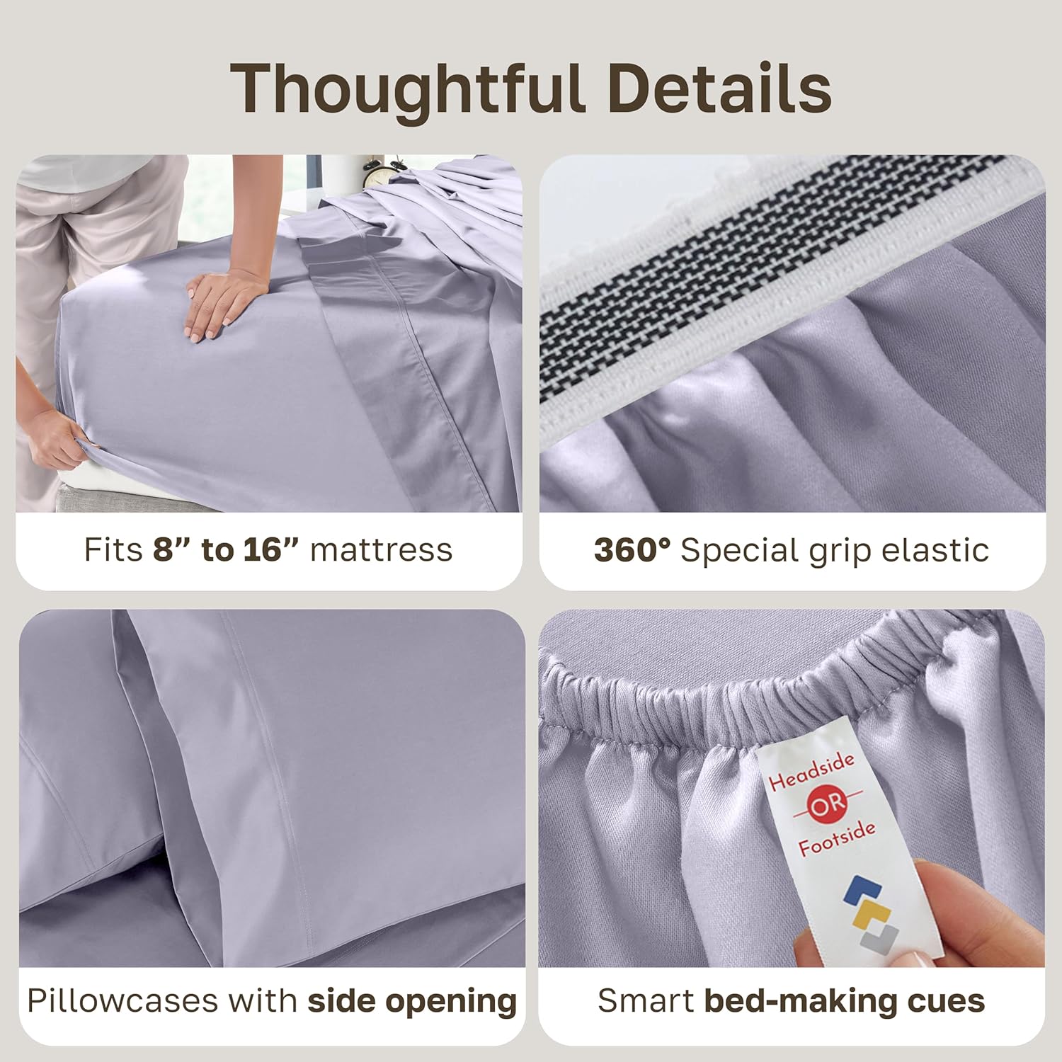 California Design Den Luxury 800 Thread Count Sheets Queen - 100% Cotton Sateen for Queen Size Bed, Bedding Set with Deep Pockets - Lavender - Image 4