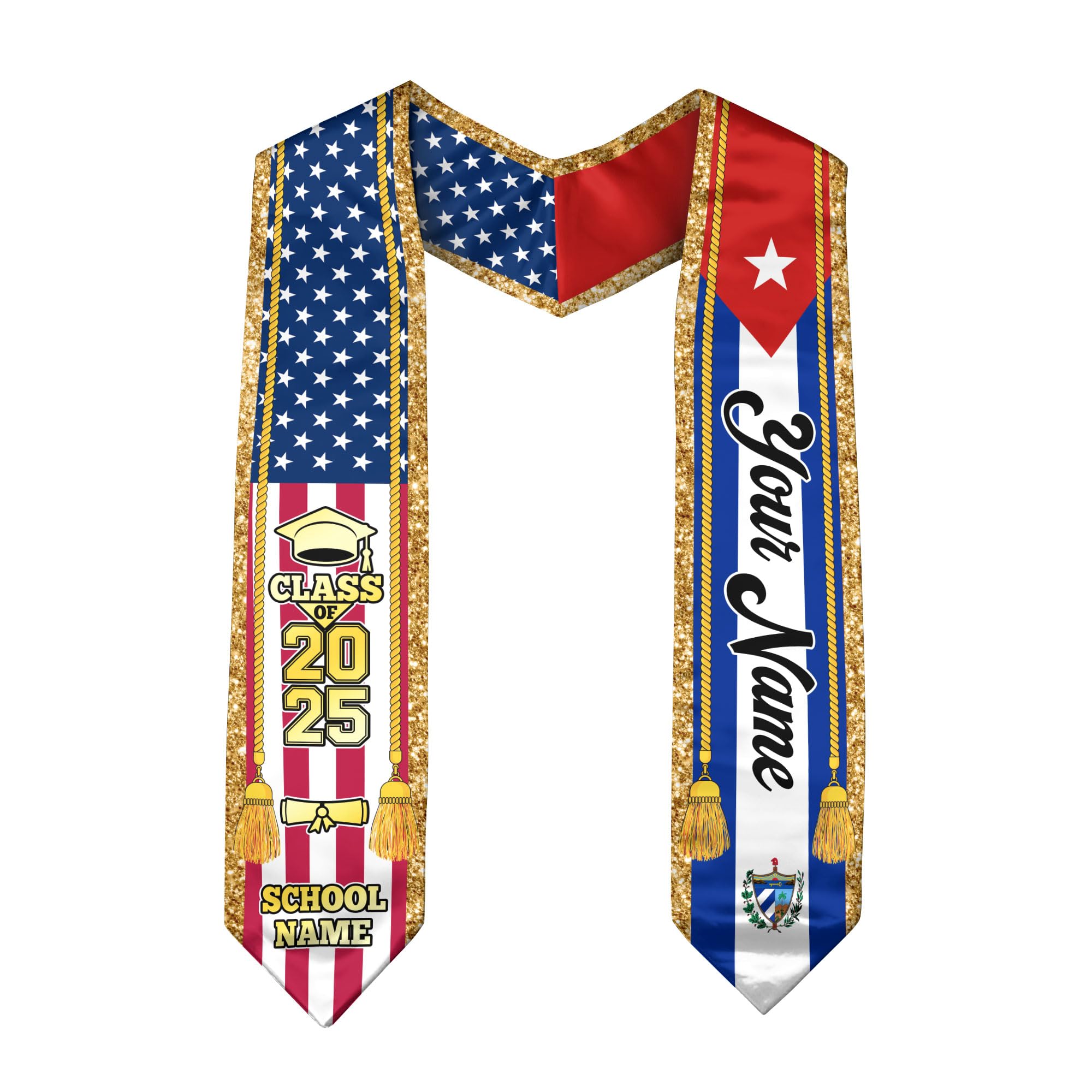 Cubans Graduation Sash, Custom Cubans American Flag Graduation Sash 2025, Cuba Graduation Stole Customize 1
