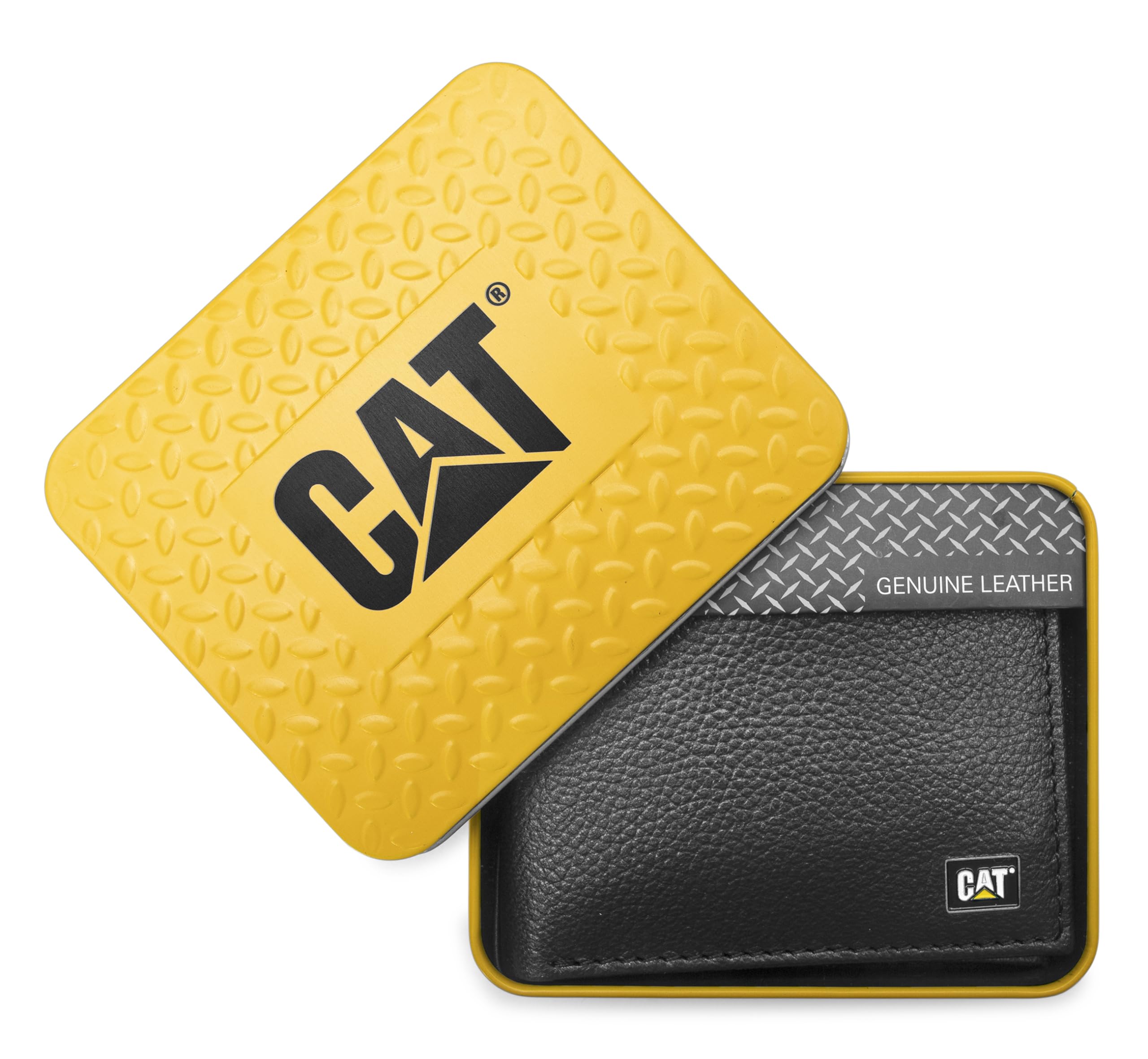 Caterpillar Cartera Plegable de Cuero para Hombre con Ventana de identificación, Color Negro, Talla única, Cartera Plegable de Cuero con Ventana para identificación