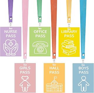 6 Sets Hall Pass Lanyards and School Passes Set - Unbreakable Wooden Hall Passes for Classrooms, Classroom Passes for Bathroom, Hall, Library, Office and Nurse School Supplies Teacher Gifts