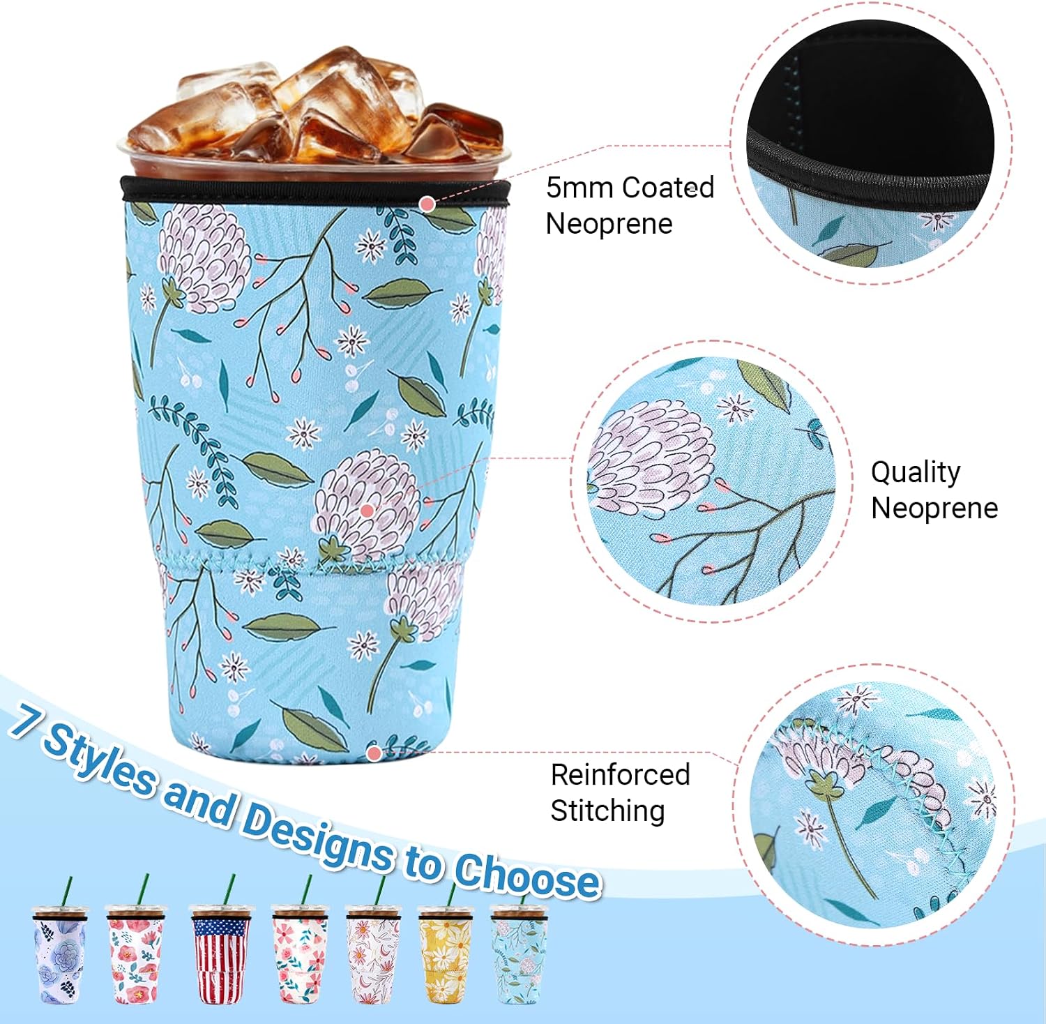 Cobetech Iced Coffee Sleeve Reusable, 3 Pack Neoprene Coffee Cup Sleeves for Cold Drinks, 16 to 32 Oz Insulated Iced Coffee Cup Sleeve, Can Cold Drink Sleeve for Iced Drinks Bar Accessories Essentials