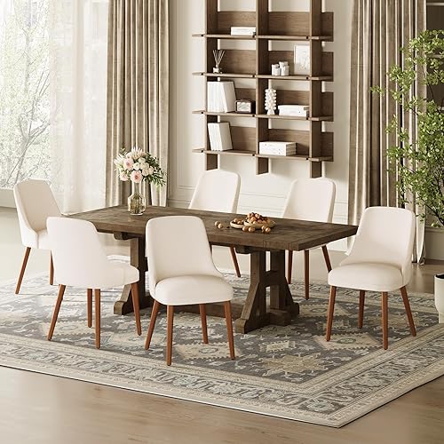 Miniatura 7 de Juego de 4 sillas de comedor tapizadas con patas de madera, sillas de cocina acolchadas con respaldo alto para comedor, restaurante y cafetería,