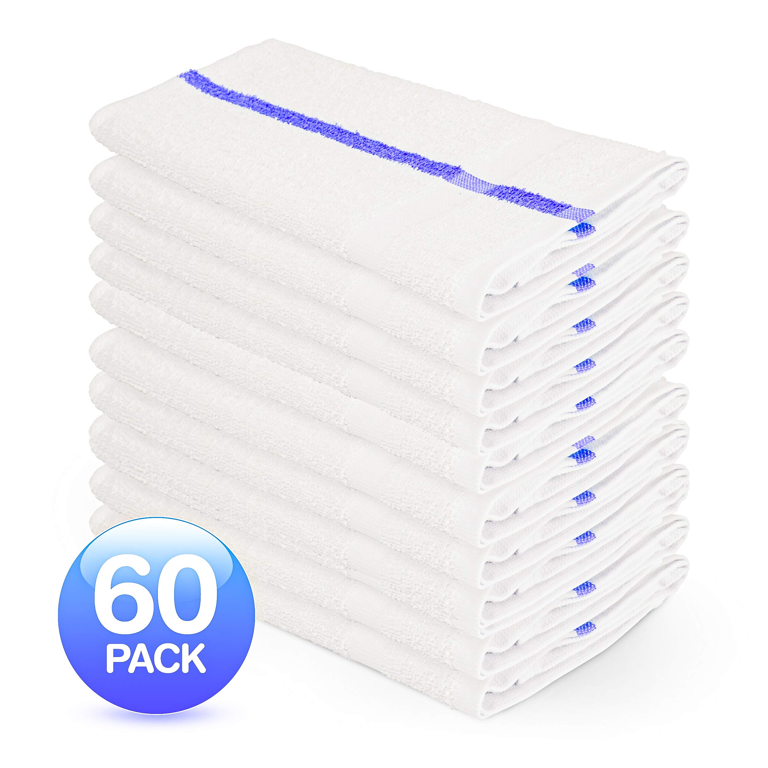 60 Premium Salon Towels – 100% Cotton 16 x 27 Inches – Absorbent Hand Towels for Gym, Beauty Spa, Barber or Hair and Nail Care – Bulk Wholesale Package for Hotels – Durable and Soft - Blue Stripe