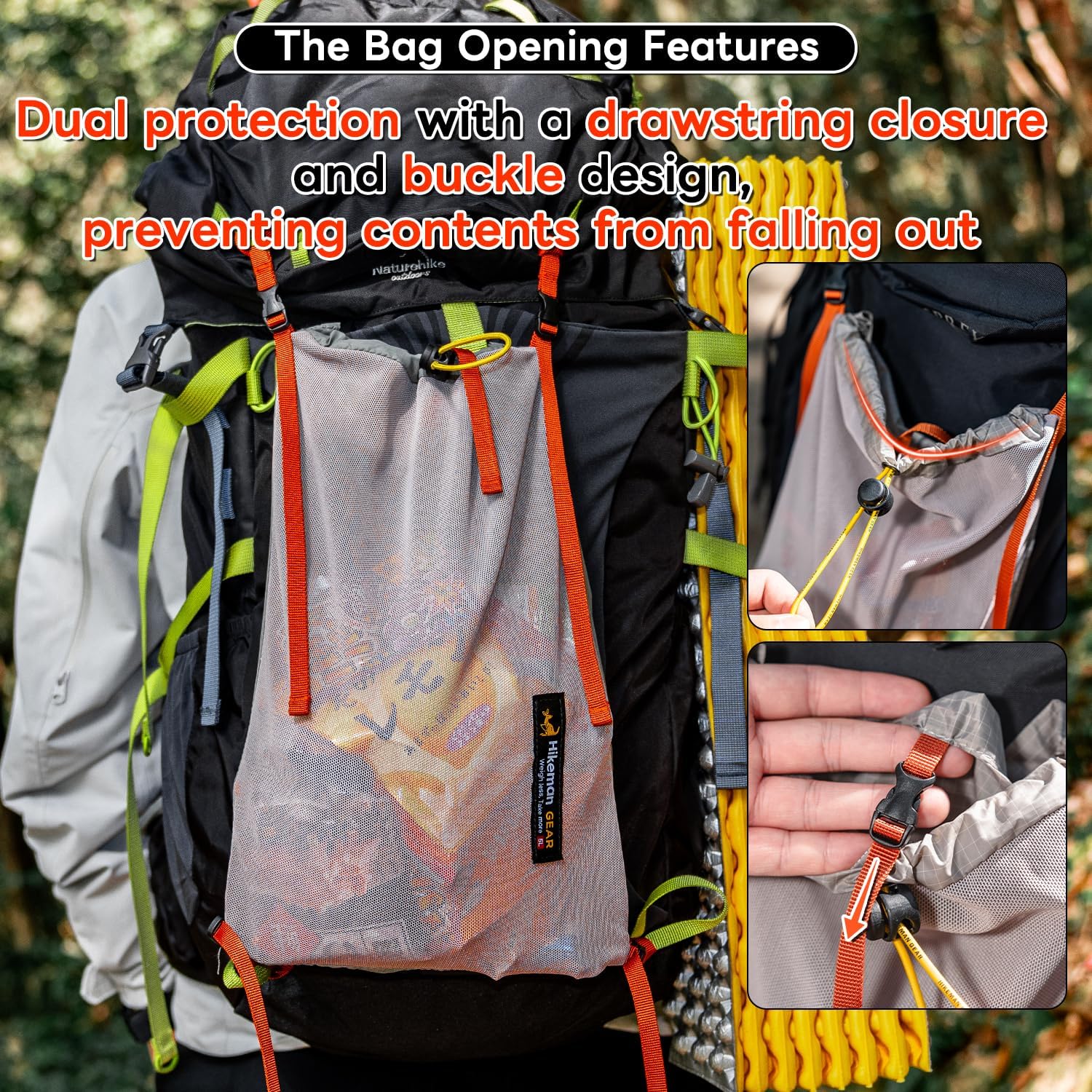 HIKEMAN Kangaroo Pocket for Backpack, Lightweight Breathable Front-Pocket Elastic Mesh Kangaroo Pouch, Place Wet Clothing/Rain Gear (Black) - Image 6