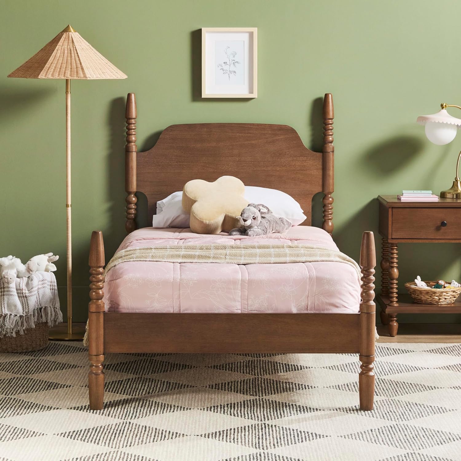 Walker Edison EZ Assembly Traditional Wood Spindle Bed, Vintage Bed Frame, No Box Spring Required, Twin Bed Frame with Headboard, Twin Size, Dark Brown Brown Twin