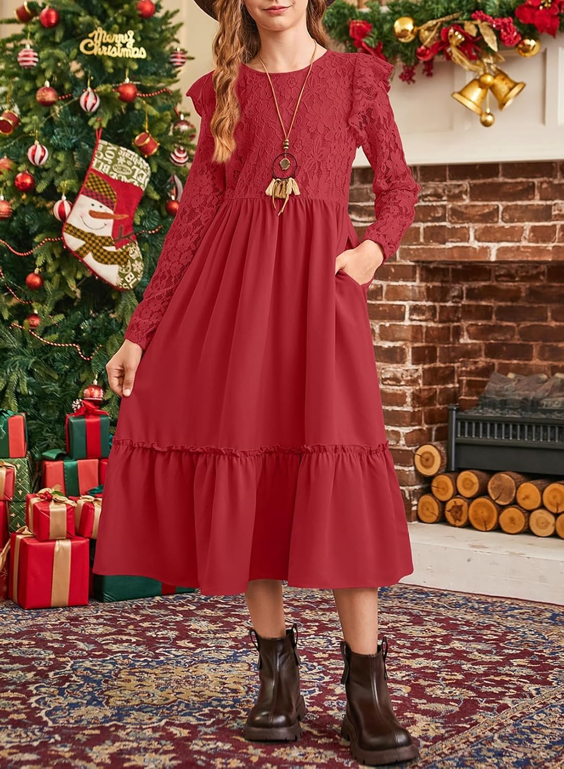 blibean Tween Girls 2025 Long Sleeve Dresses Kids Fall Formal Dress Size 6-15 Years - Image 2