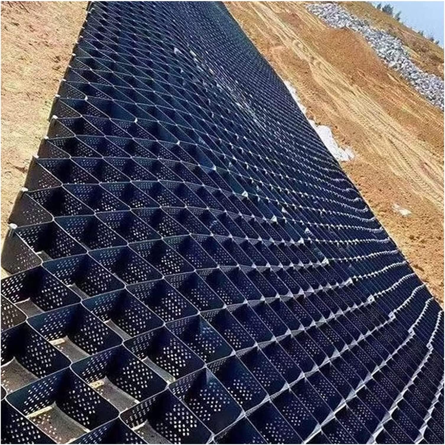 Slope Retaining Walls Stabilizer Grid for Mud Sand/Cement/Soil Geo, 2inch Thick Flexible Gravel Stabilization Grids, HDPE Black (Color : W x L, Size : 4x6m(13.1x19.6ft))