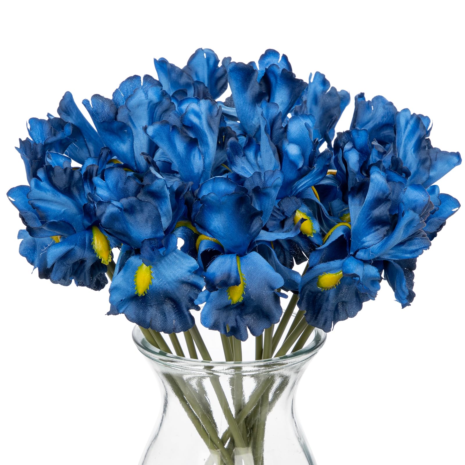 Hollyone Iris Artificial Flowers 15Pcs Faux Iris Blue Flowers 14.2" Real Touch Fake Flowers Picks Bouquets for Wedding Bridal Home Arrangements Office