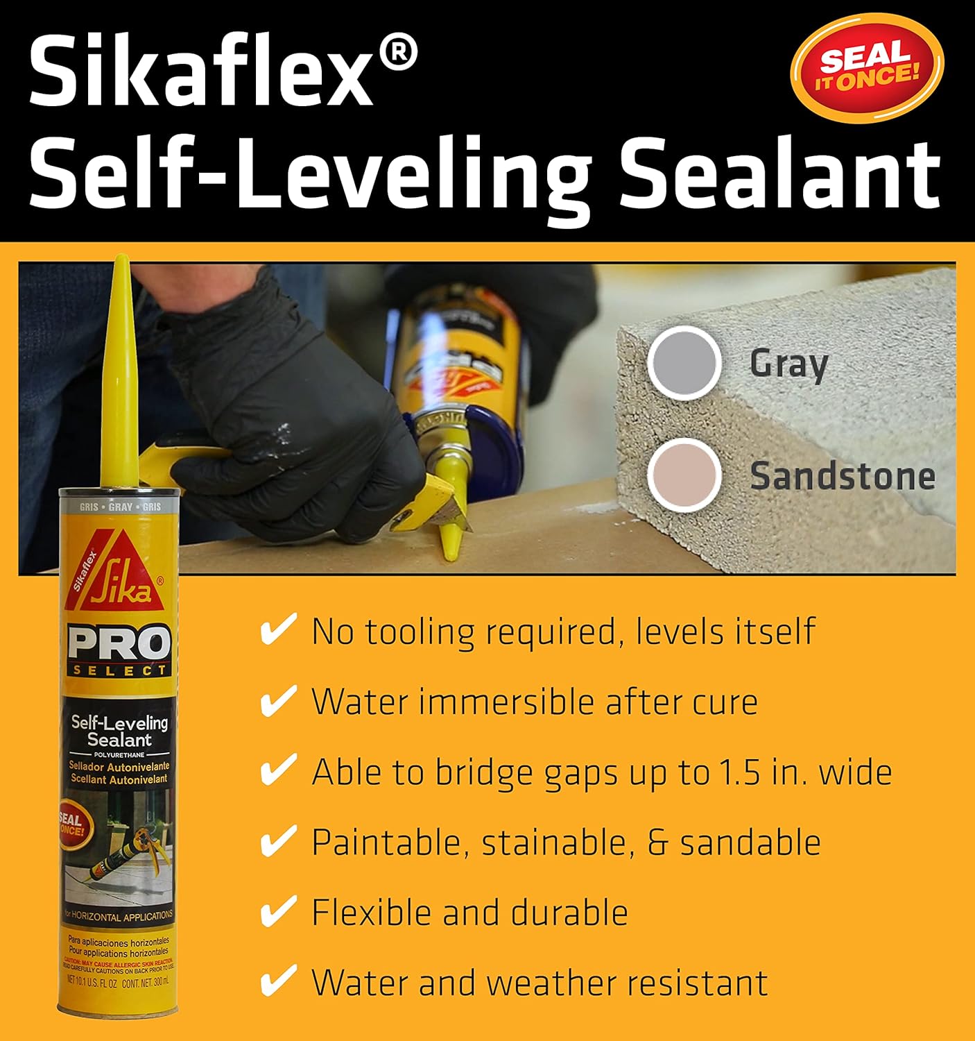 Sikaflex Self Leveling Sealant, Gray, polyurethane with an accelerated