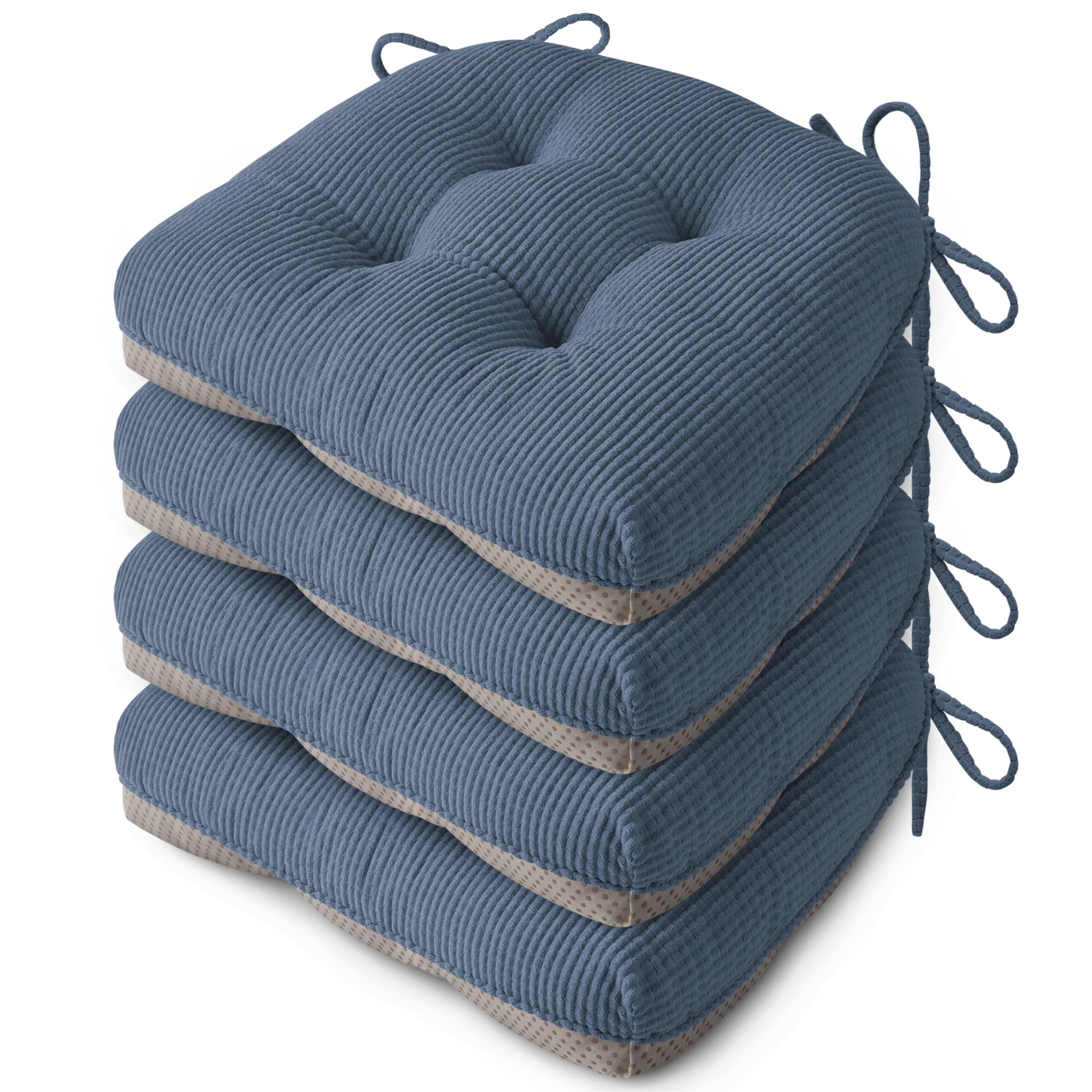 FlyGulls Seat Cushions for Dining Chairs, Anti Slip Kitchen Chair Cushions Set of 4, Soft Dining Seat Pads 18"X16.5"X3"/46X42X8cm, Light Blue