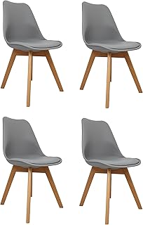 La Silla Española Salou, sillas de estilo nórdico, asiento en simil piel y patas en madera, gris, 47x42x83 cm, 4 unidades
