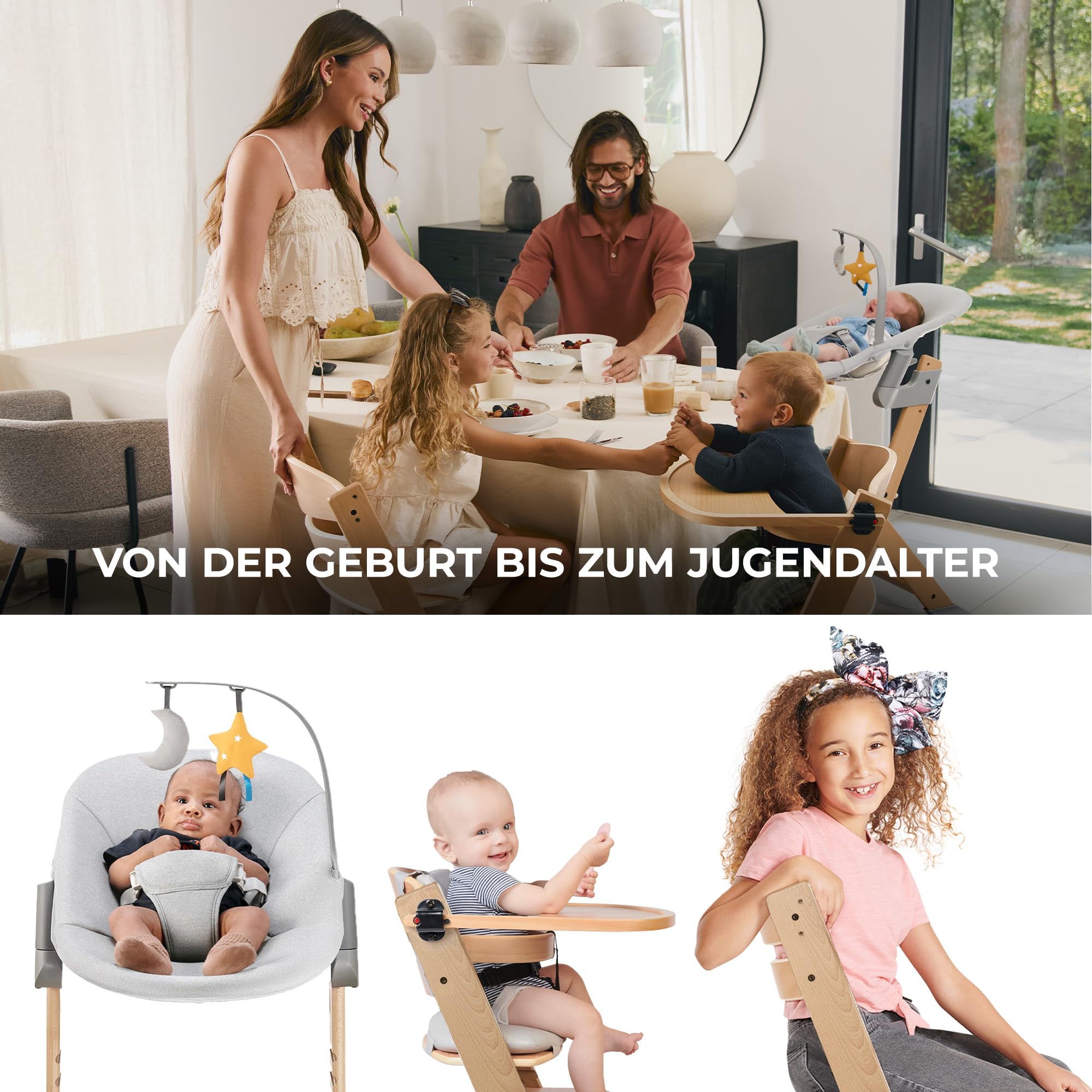 Kinderkraft ENOCK Kinderhochstuhl, kompatibel mit Babyliege CALMEE, abnehmbarer Schutzbügel, Rückenlehne verstellbar, ab 6 Monaten bis 10 Jahre