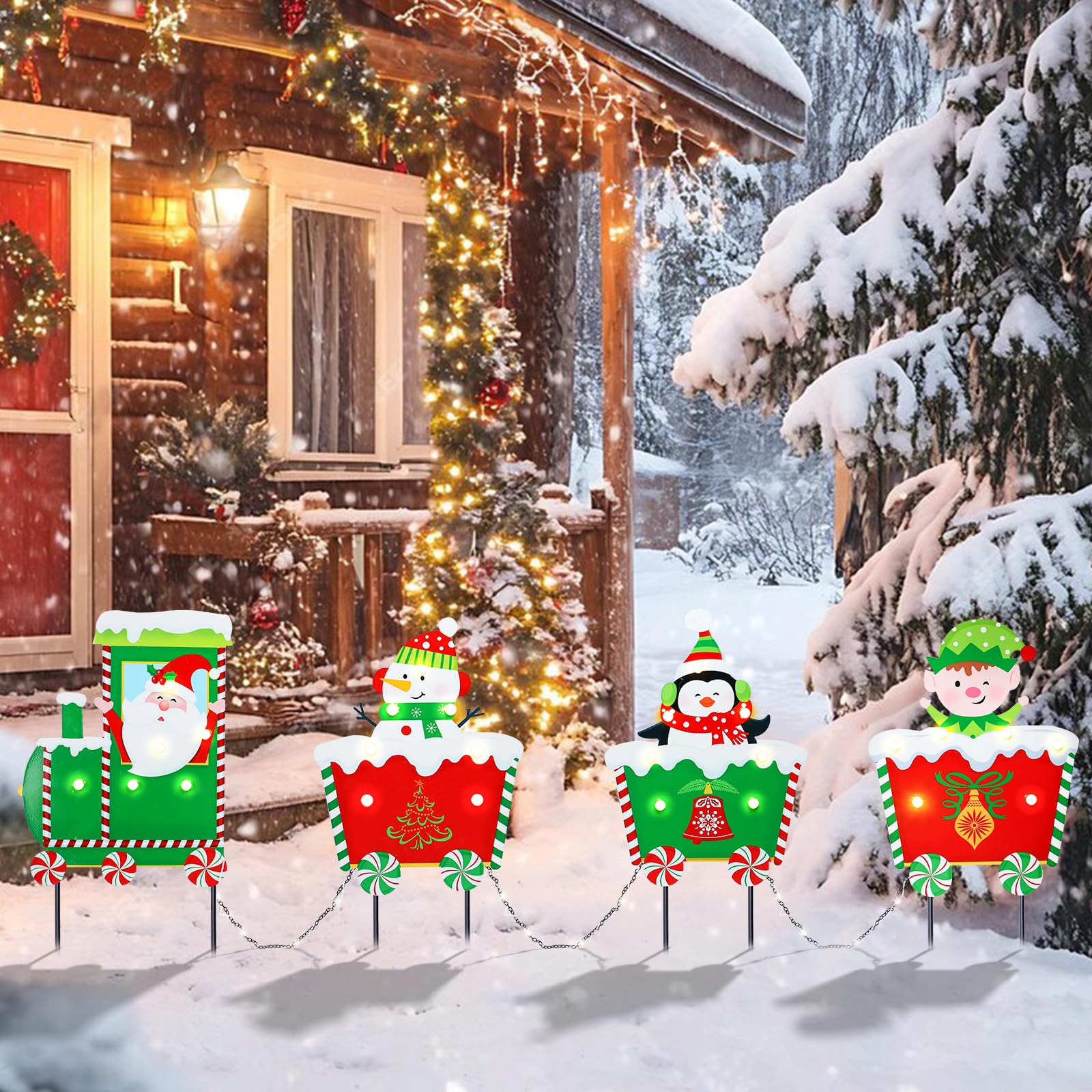 Décorations de Noël extérieures, 4 piquets de Noël (Vert)