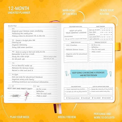 Miniatura 4 de Agenda semanal y mensual de lujo sin fecha para aumentar la productividad y alcanzar tus objetivos, cuaderno organizador de gratitud - Gestión del