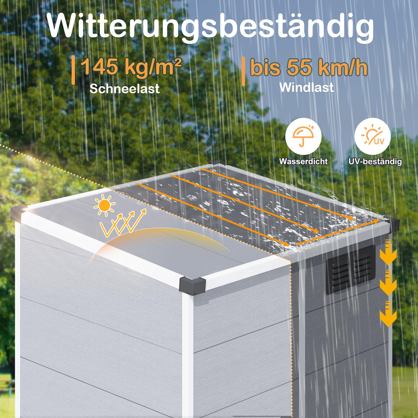 Gerätehaus Kunststoff 1,68 m² mit Fenster & abschließbarer Tür wetterfest Pultdach 118x142x192 cm