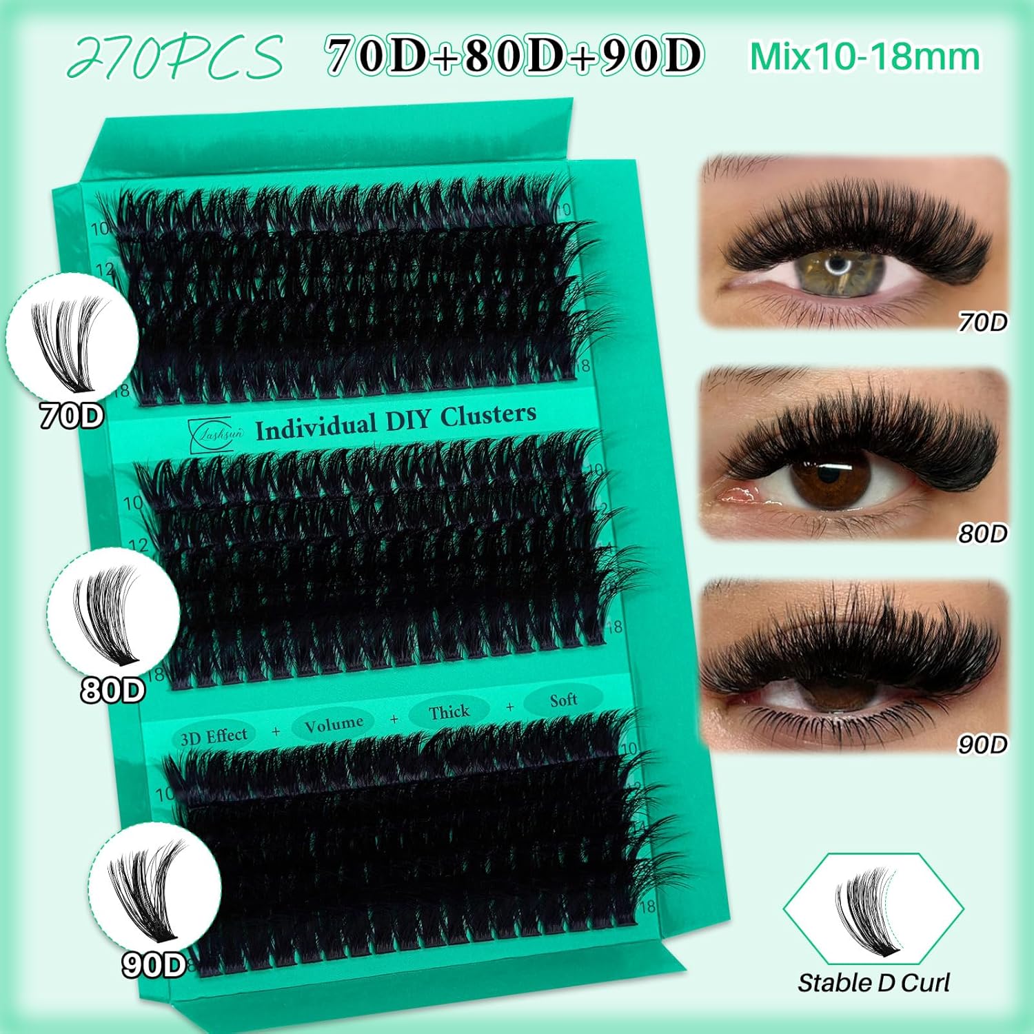 Lash Clusters Kit Eyelash Clusters Kit 970pcs Cat Eye Eyelash Extensions Pestañas Postizas Naturales+Lash Bond&Seal,Remover,Tweezers,Mascara Brush,Lash Shampoo,Tools(Kit-5)