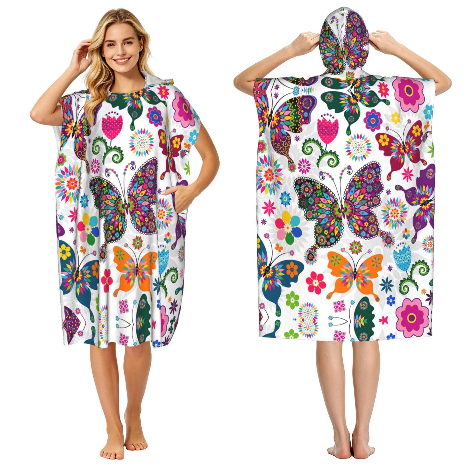 Peignoir piscine et plage à capuche imprimé fleurs colorées pour adulte