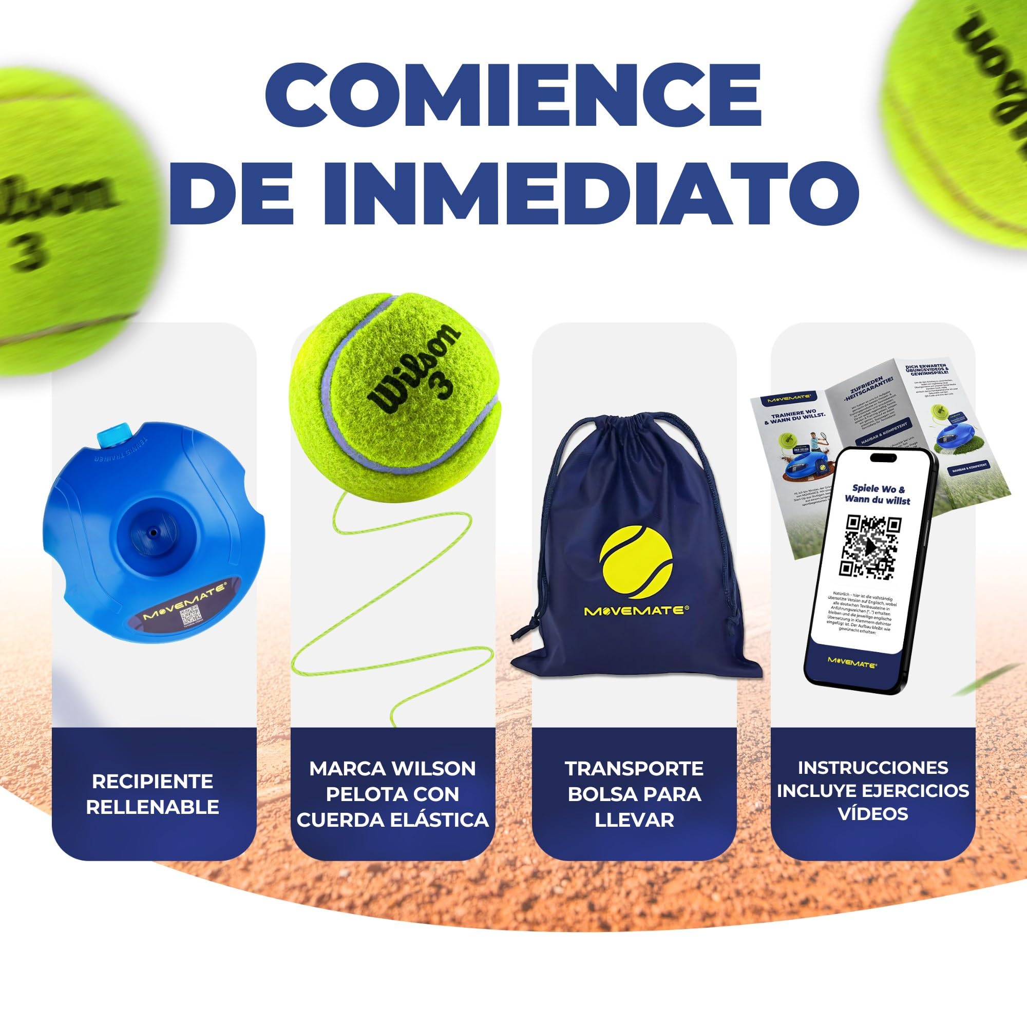 MOVEMATE Dispositivo de Entrenamiento de Pádel/Tenis con Pelota Wilson® | Equipamiento Deportivo para Exteriores