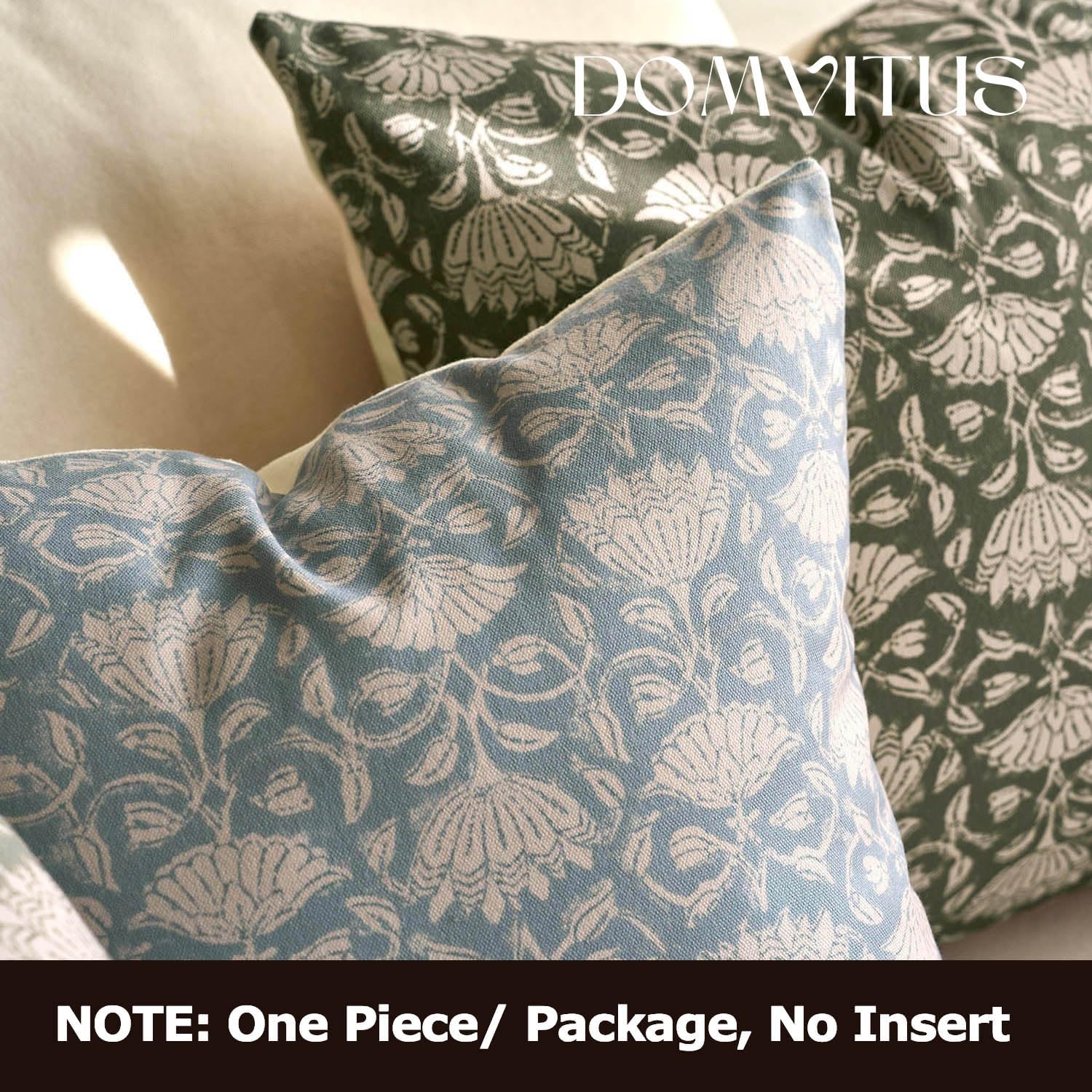 DOMVITUS Floral Pillow Covers 20x20 Decorative Throw Pillow Covers Floral Block Print Farmhouse Vintage Pillow Cover for Living Room Couch Bed Light Blue 1PC